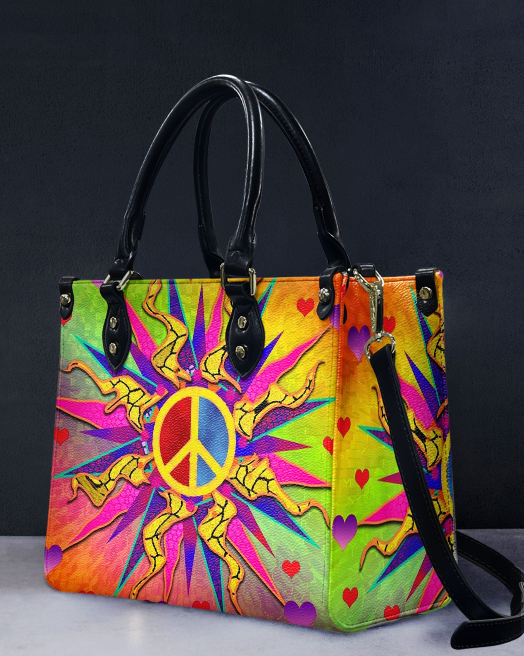 COLORFUL PEACE SYMBOL LEATHER HANDBAG - YHLT2111244