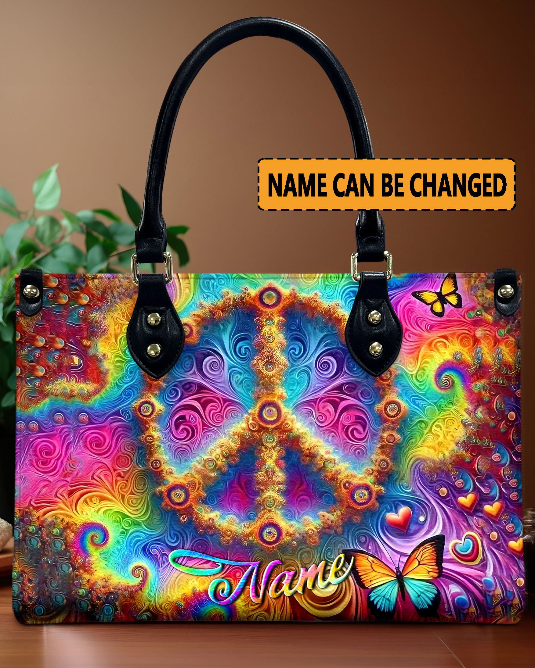 PSYCHEDELIC HIPPIE PEACE LEATHER HANDBAG - YHLN0312245