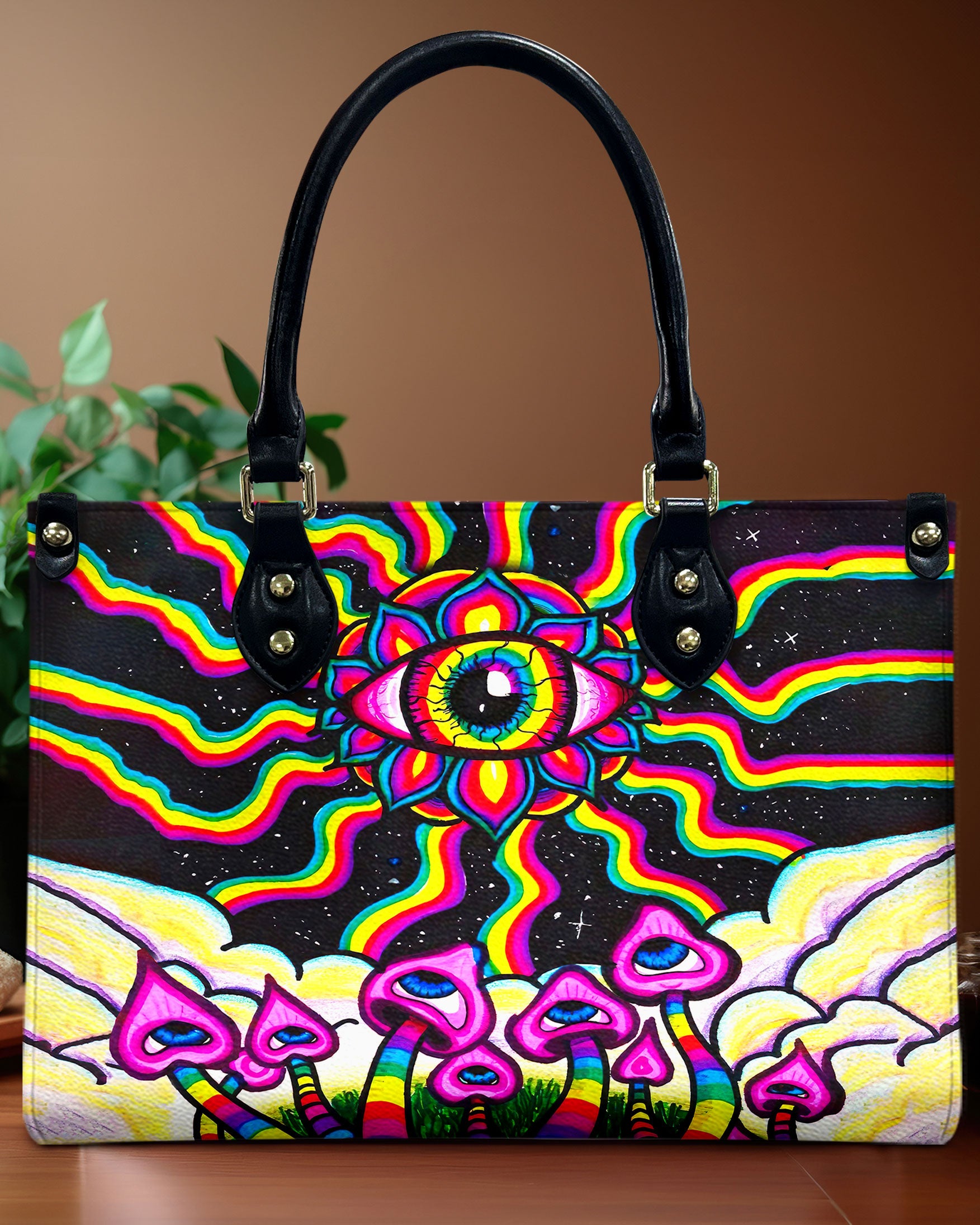 HIPPIE EYES MUSHROOM LEATHER HANDBAG - YHLN0510245