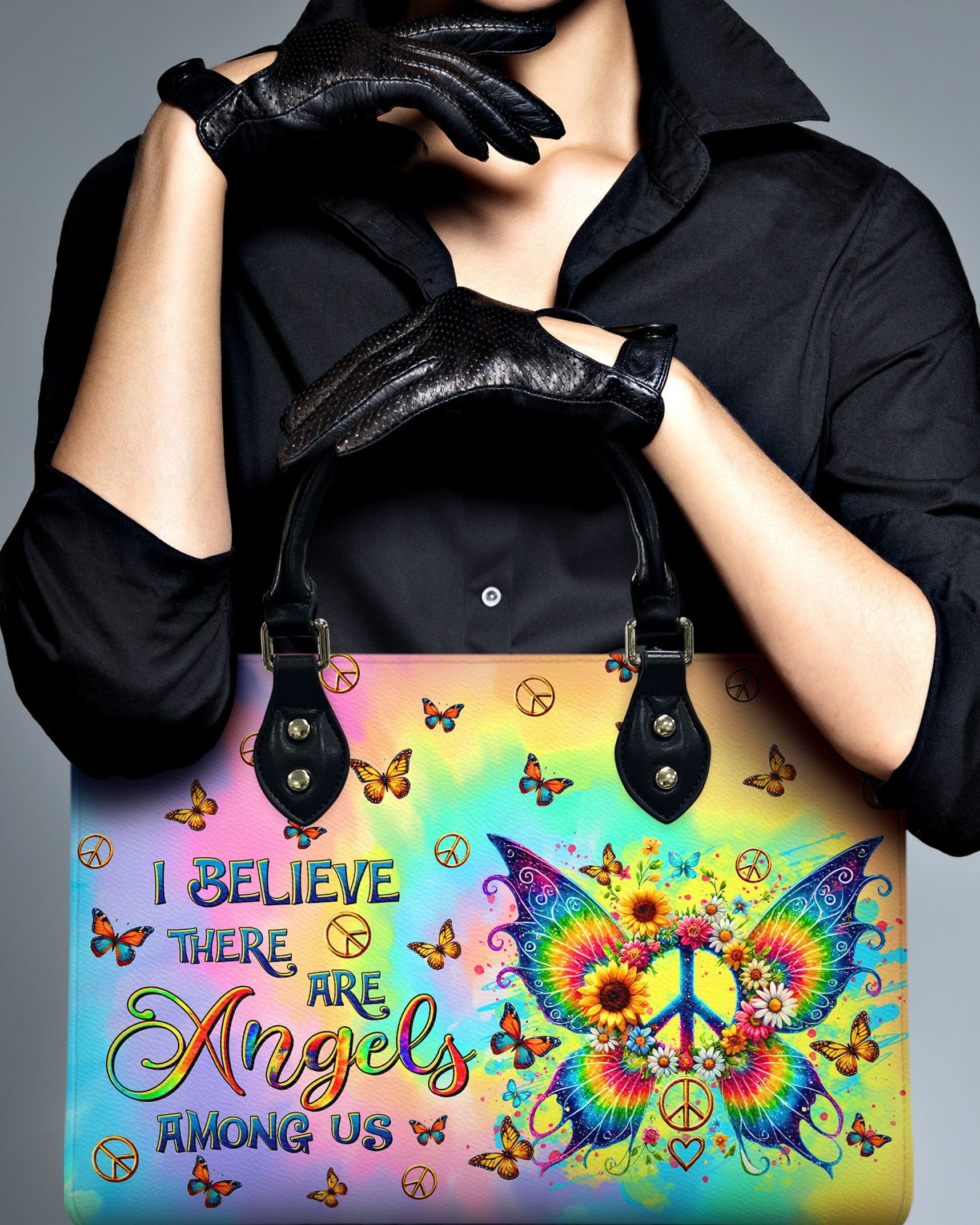 I BELIEVE THERE ARE ANGELS AMONG US WINGS LEATHER HANDBAG - TLTR1510245