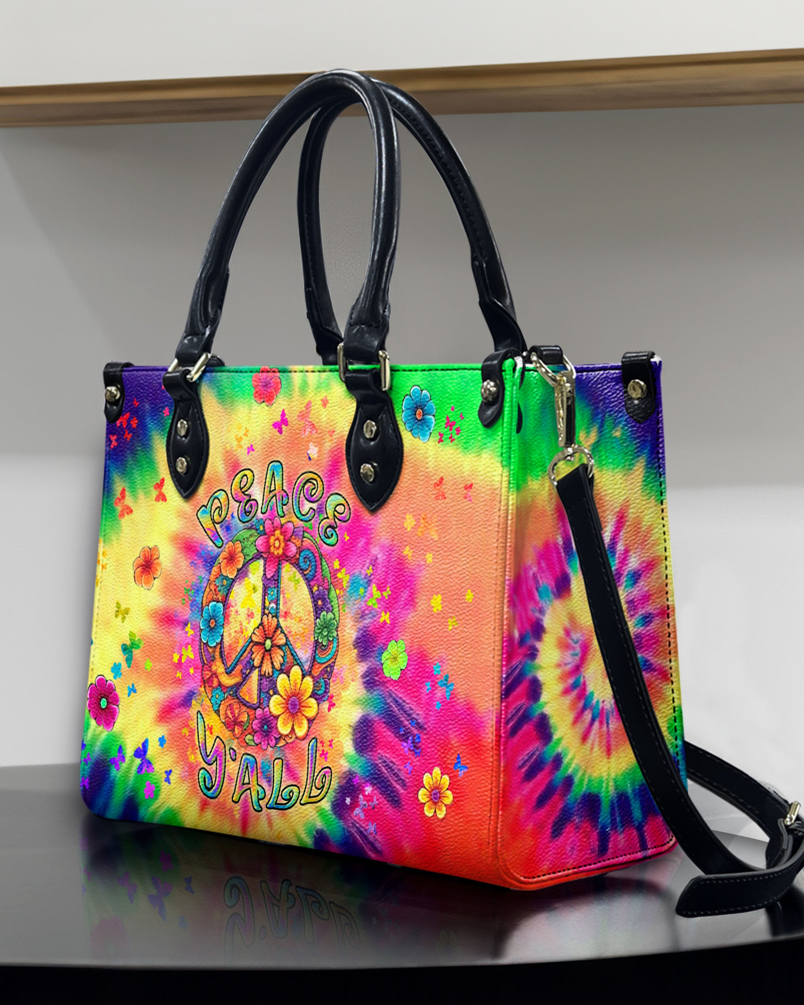 PEACE Y'ALL TIE DYE LEATHER HANDBAG - YHLN0508244