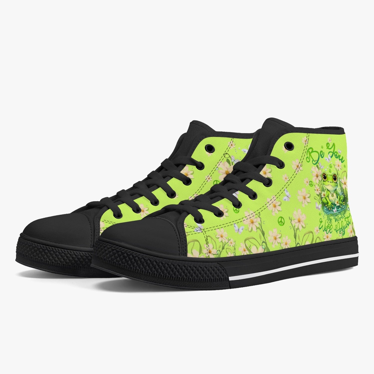 BE YOU THE WORLD WILL ADJUST FROG HIGH TOP CANVAS SHOES - TLTW27092310
