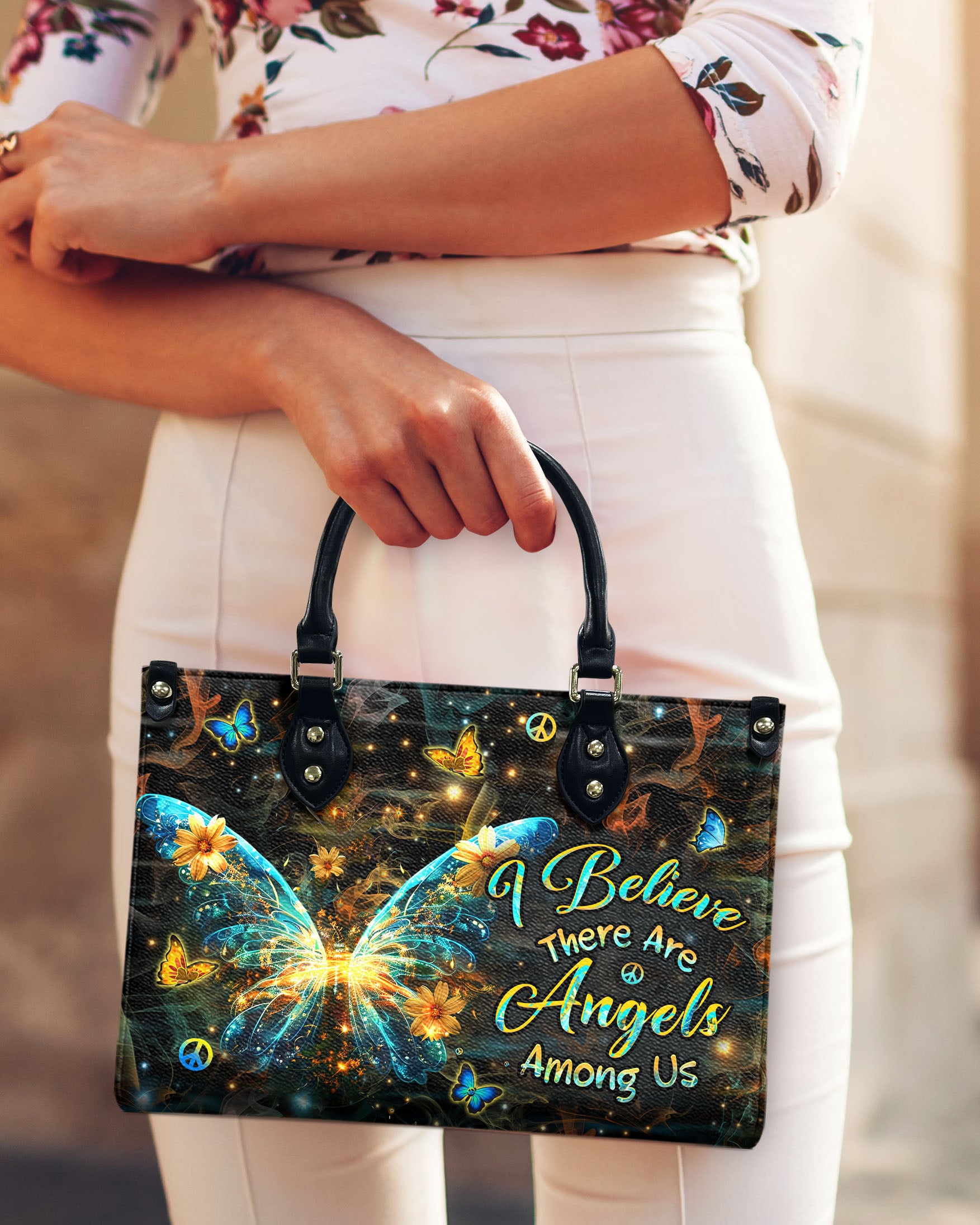 I BELIEVE THERE ARE ANGELS AMONG US LEATHER HANDBAG - YHHN2208241