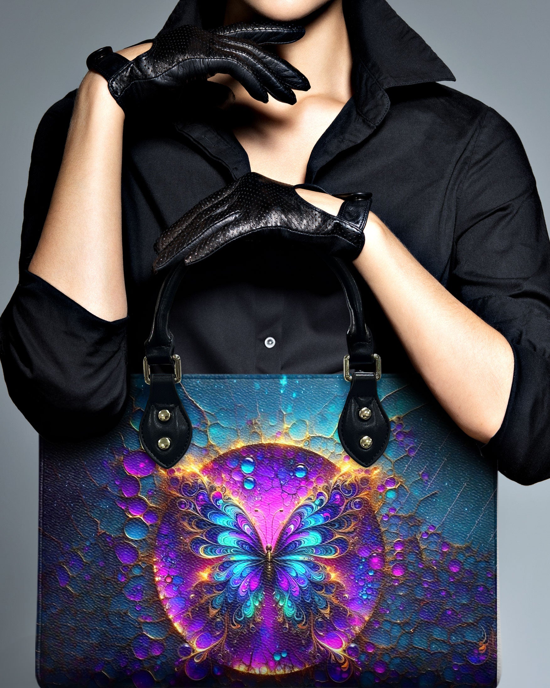 COLORFUL GLOWING BUTTERFLY LEATHER HANDBAG - YHHN2012244