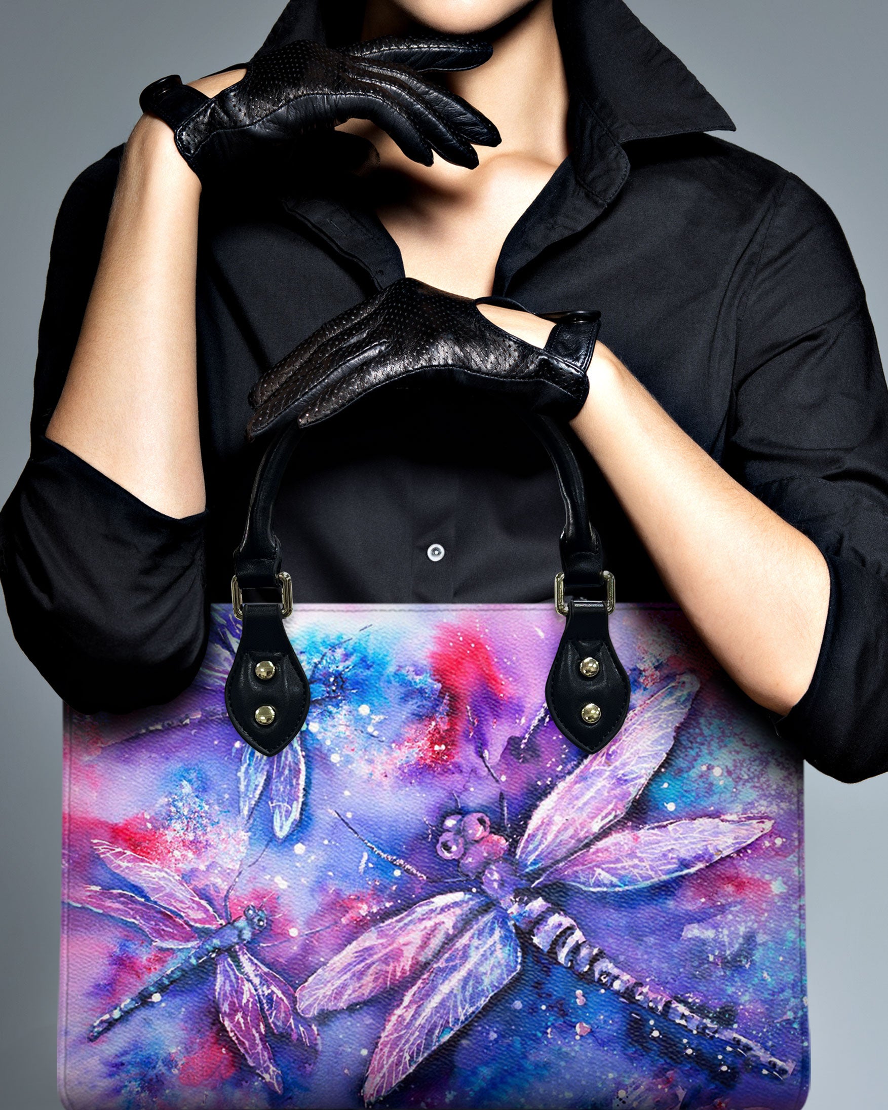 COLORFUL PAINTING DRAGONFLIES LEATHER HANDBAG - YHHN1010244