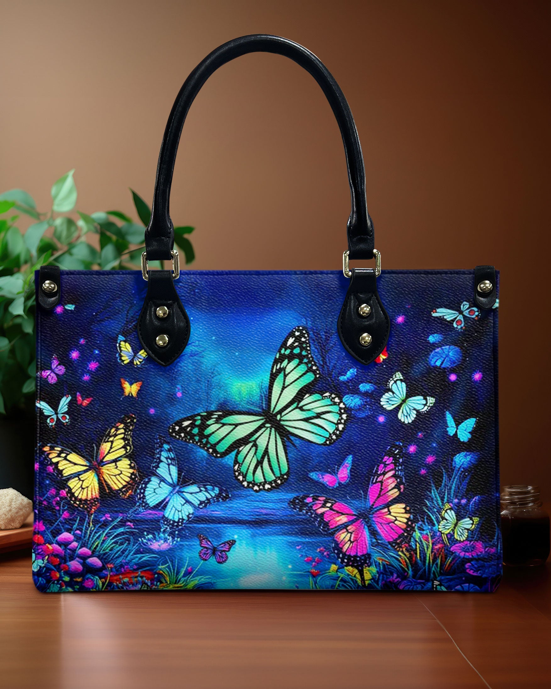 GLOWING BUTTERFLY POND LEATHER HANDBAG - YHHN2708241