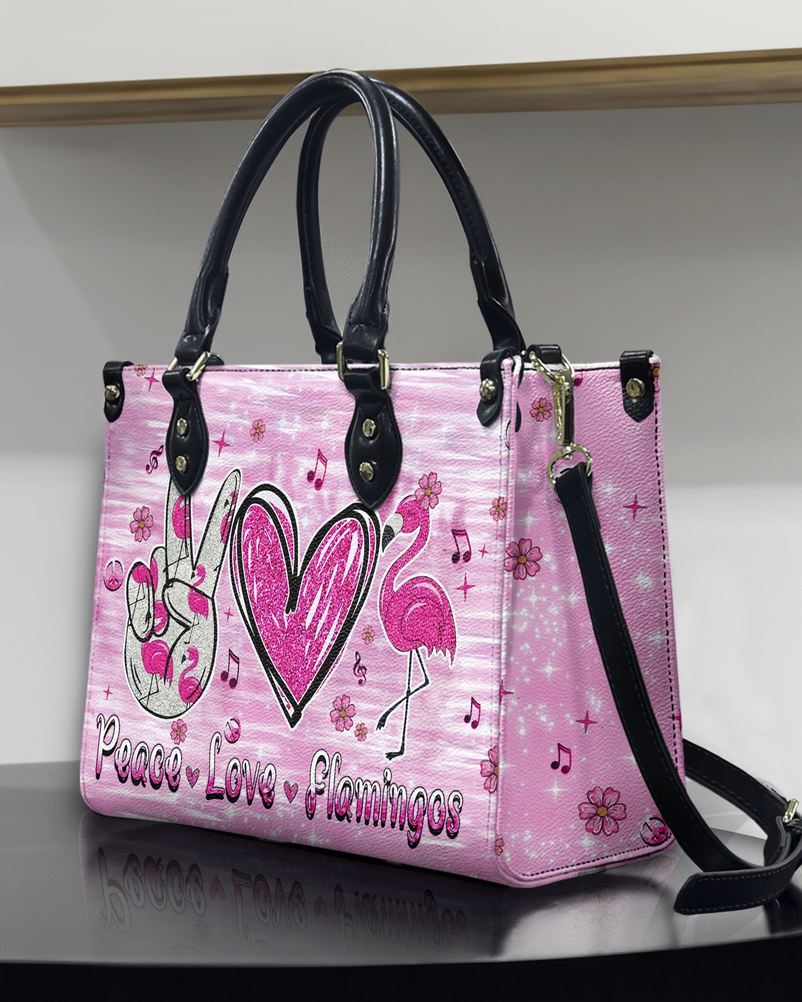 PEACE LOVE FLAMINGOS LEATHER HANDBAG - YHHN3010245