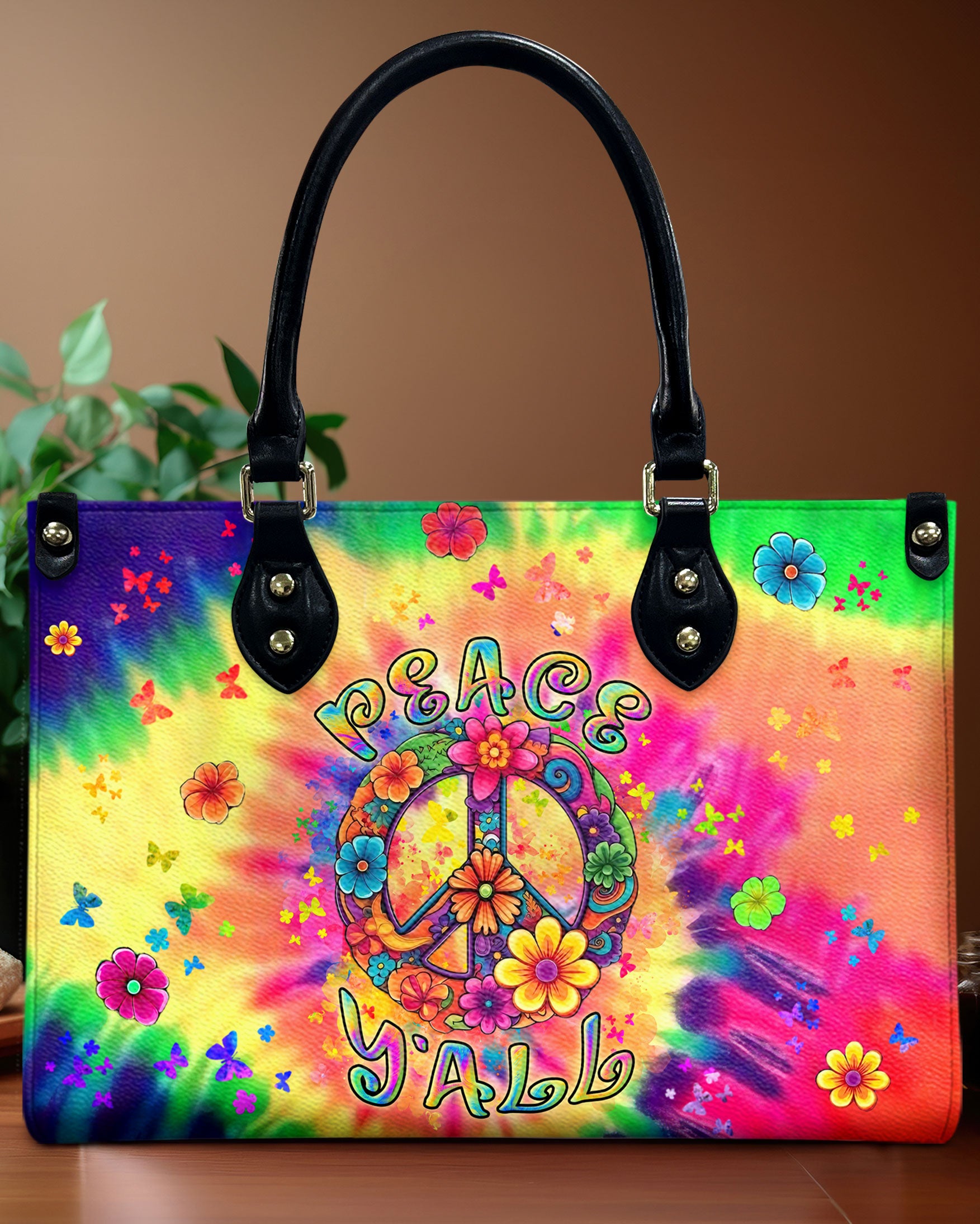 PEACE Y'ALL TIE DYE LEATHER HANDBAG - YHLN0508244