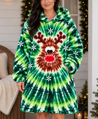 EMERALD CHRISTMAS REINDEER BURST SHERPA BLANKET HOODIE - YHHN2610263