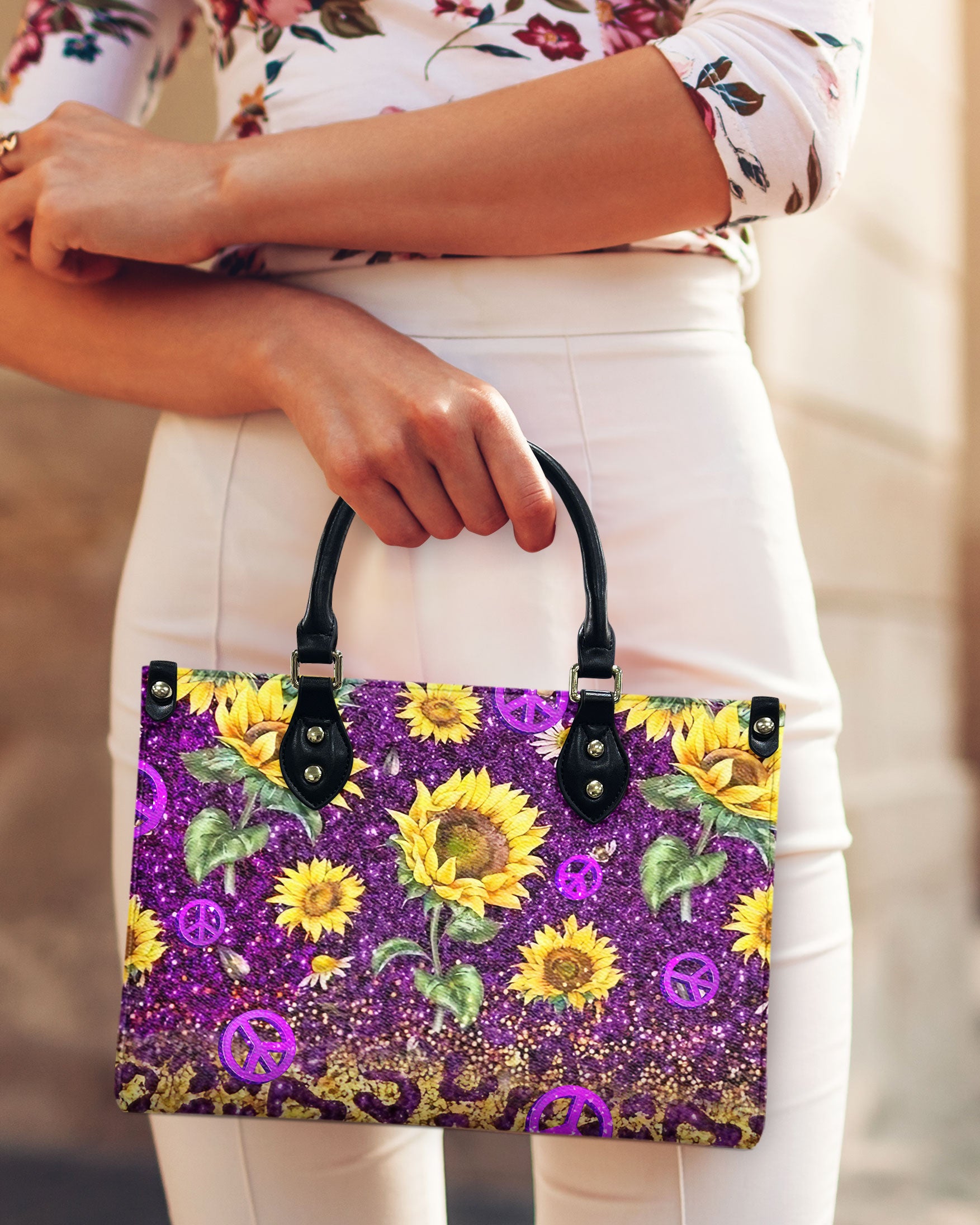 SUNFLOWER LEAOPARD LEATHER HANDBAG - YHLT1511244