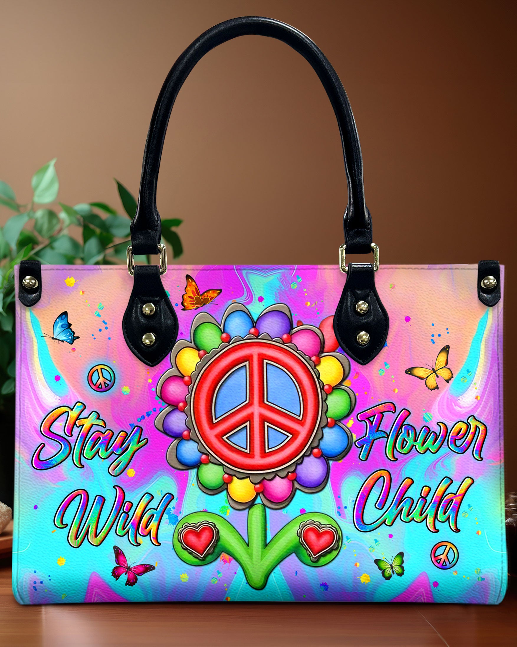 STAY WILD FLOWER CHILD LEATHER HANDBAG - YHLN2210245