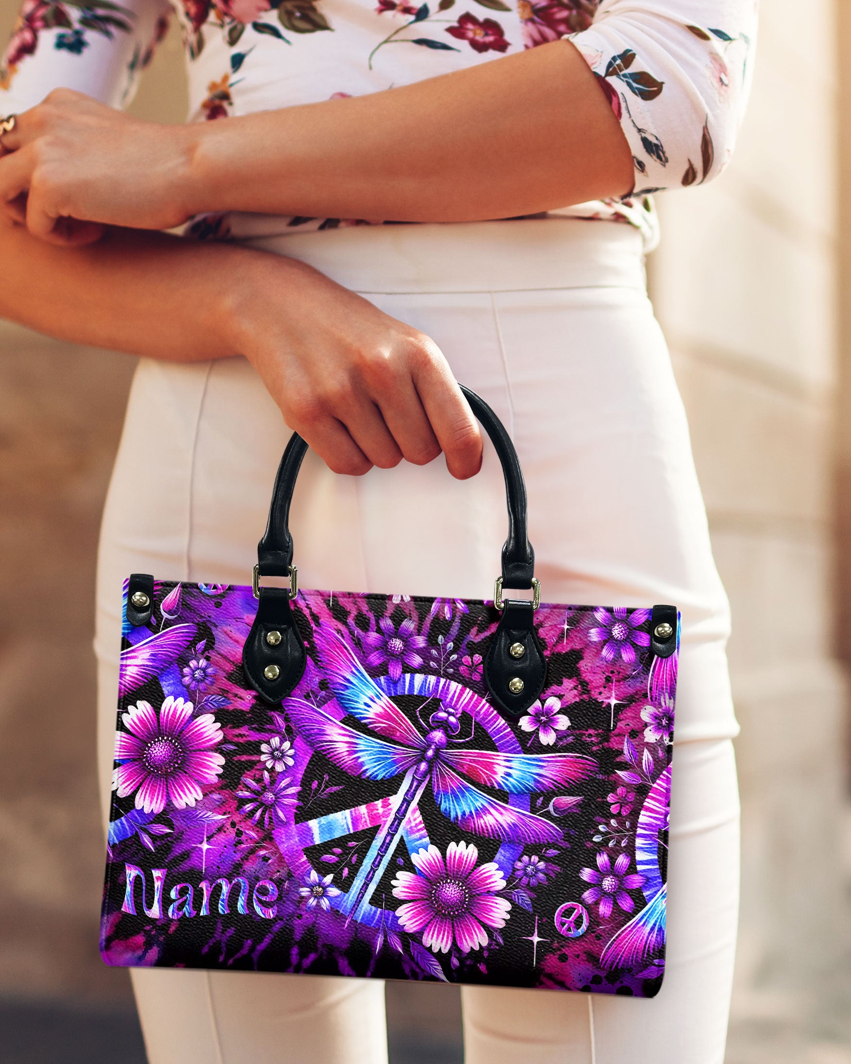 TIE DYE DRAGONFLY PEACE LEATHER HANDBAG - YHLT1912244