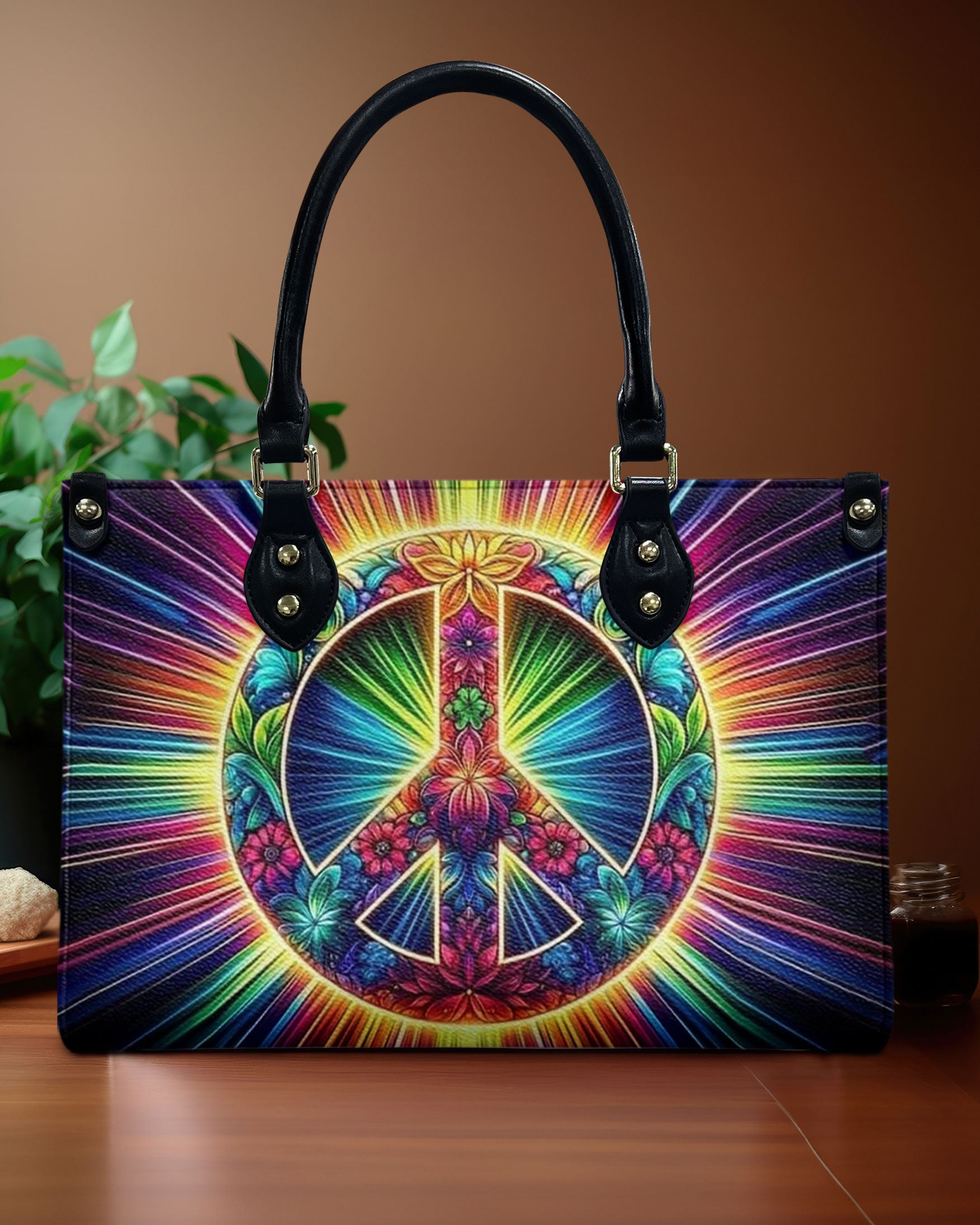 COLORFUL PEACE SYMBOL LEATHER HANDBAG - YHHN3012244