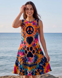 PEACE LOVE PAW PRINT BURST FLOUNCE DRESS  - TLTW3107261