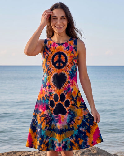 PEACE LOVE PAW PRINT BURST FLOUNCE DRESS  - TLTW3107261