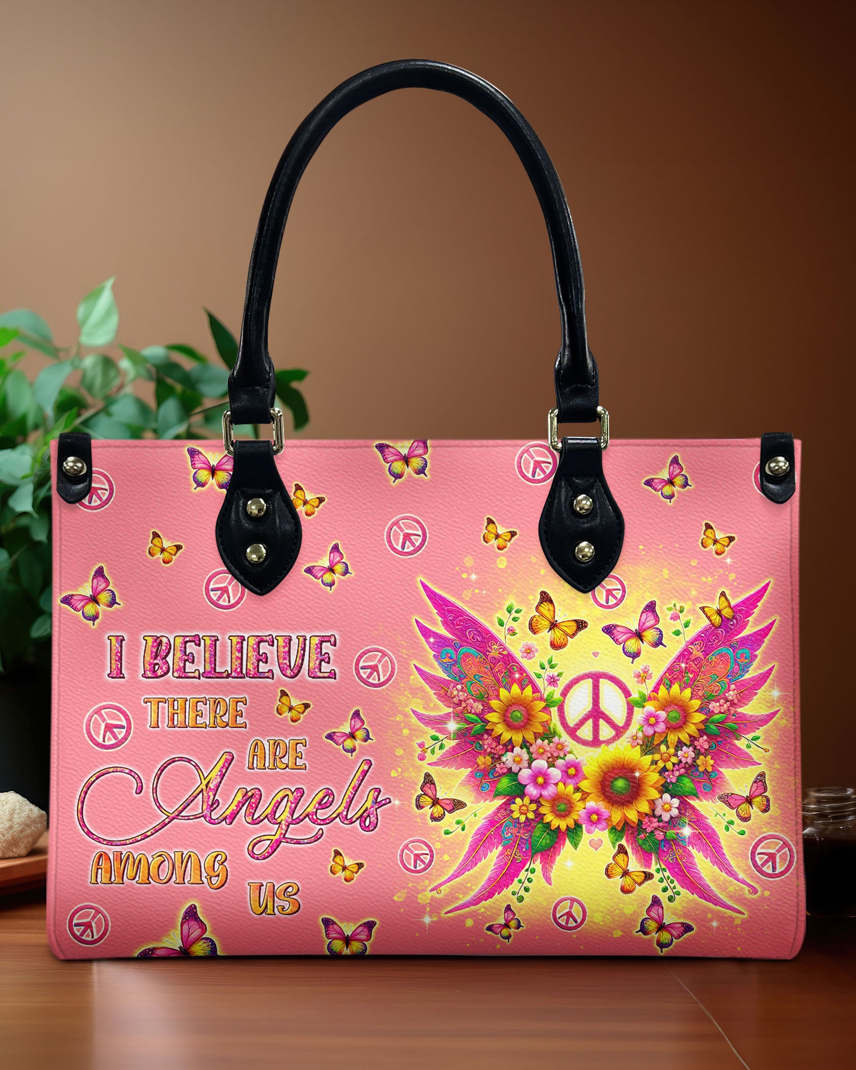 I BELIEVE THERE ARE ANGELS AMONG US WINGS LEATHER HANDBAG - TLTR0409245