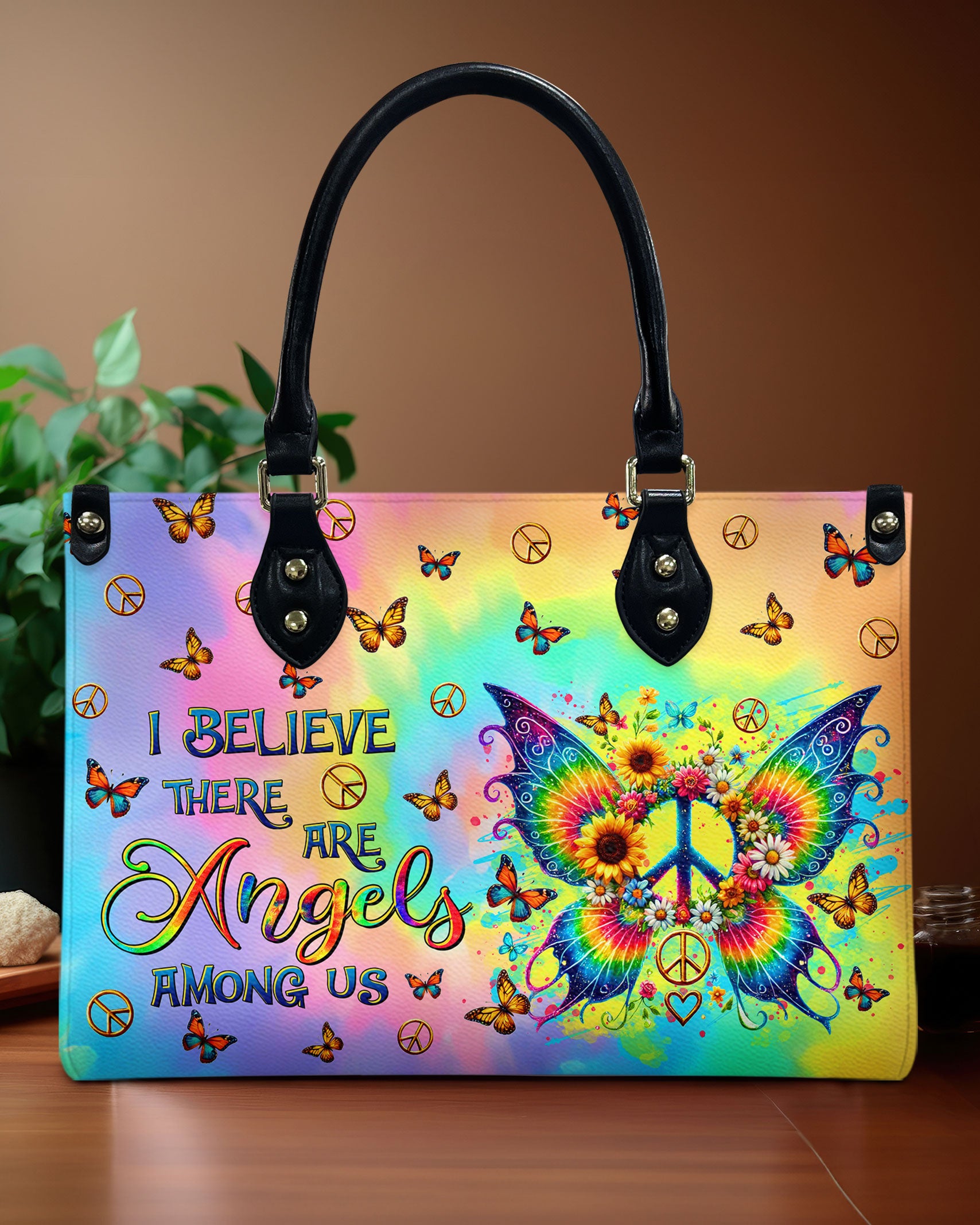 I BELIEVE THERE ARE ANGELS AMONG US WINGS LEATHER HANDBAG - TLTR1510245