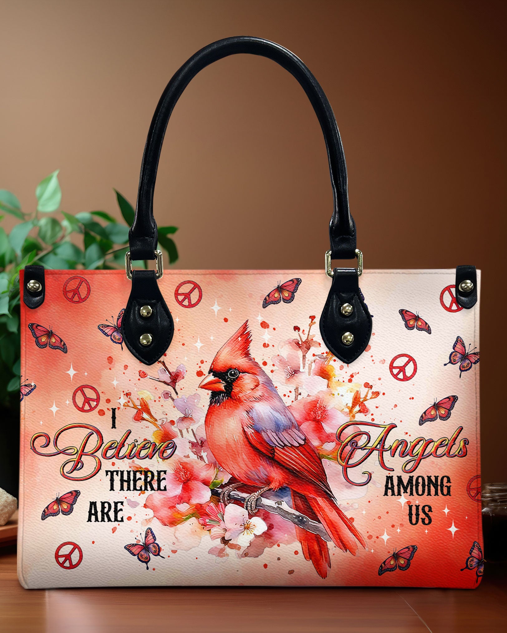 I BELIEVE THERE ARE ANGELS AMONG US CARDINAL LEATHER HANDBAG - TLTR2008244