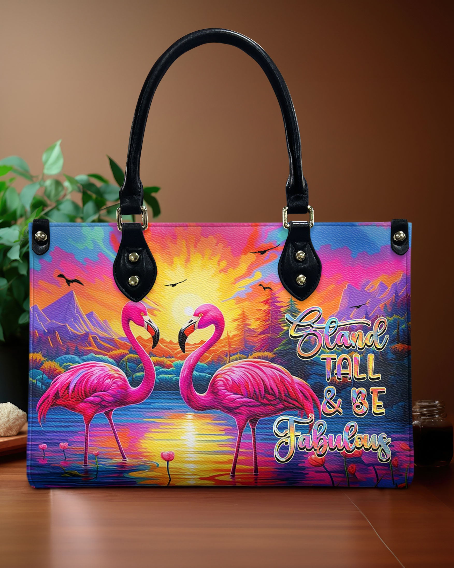 STAND TALL BE FABULOUS FLAMINGO LEATHER HANDBAG - YHHN1007242