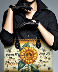 IMAGINE ALL THE PEOPLE LIVING LIFE IN PEACE LEATHER HANDBAG - YHHN0606242
