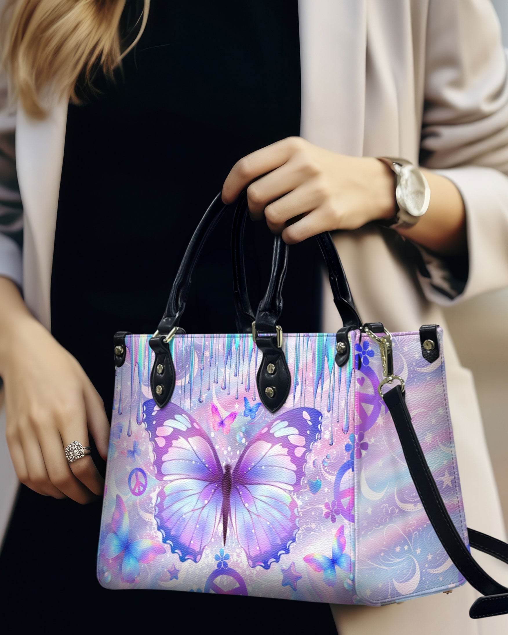 HOLOGRAPHIC BUTTERFLY LEATHER HANDBAG - YHLT3007241