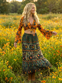 BLACK CAT BOHO WOMEN'S CROP TOP & MAXI SKIRT - TLNO3103261