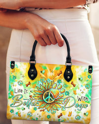 LIFE IS BETTER WITH DOGS SUNFLOWER LEATHER HANDBAG - TLTR2106245