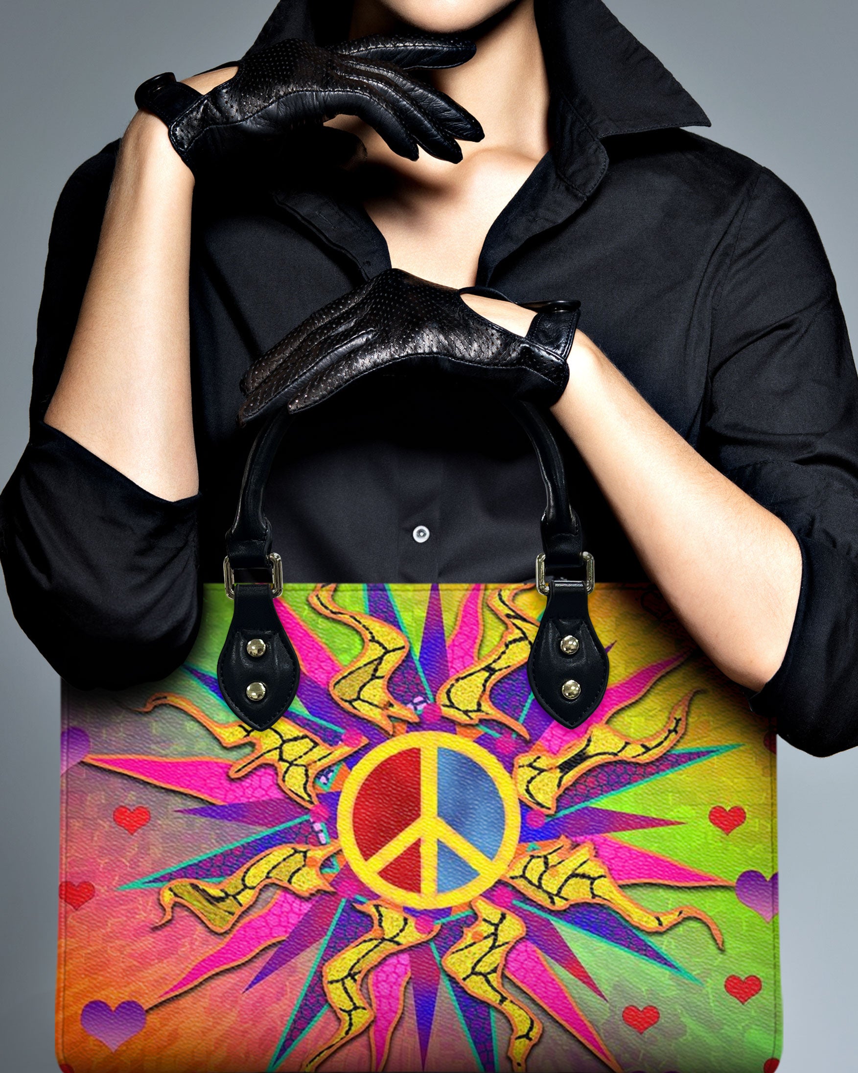 COLORFUL PEACE SYMBOL LEATHER HANDBAG - YHLT2111244