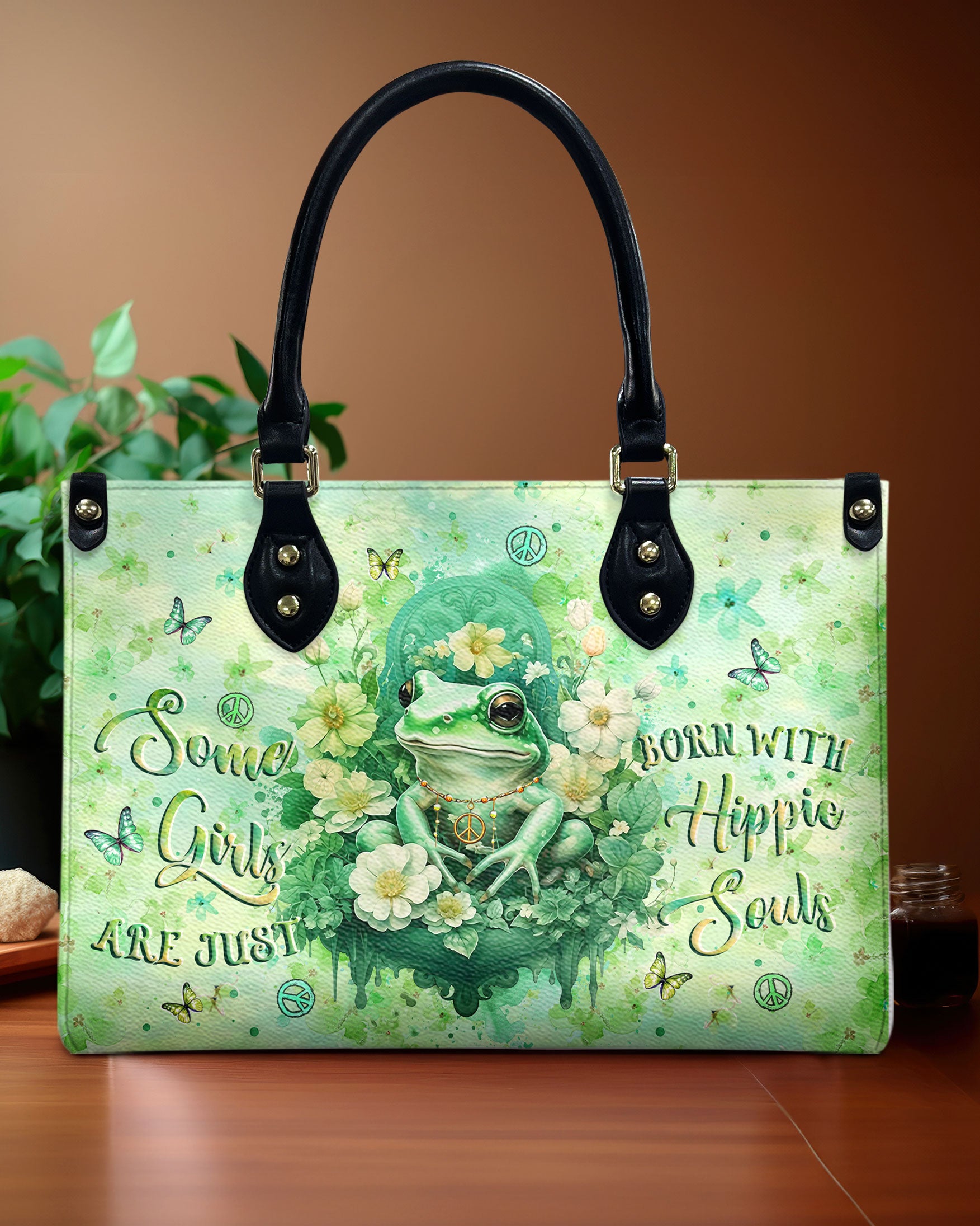 SOME GIRLS ARE JUST BORN WITH HIPPIE SOULS FROG LEATHER HANDBAG - YHLT2607243