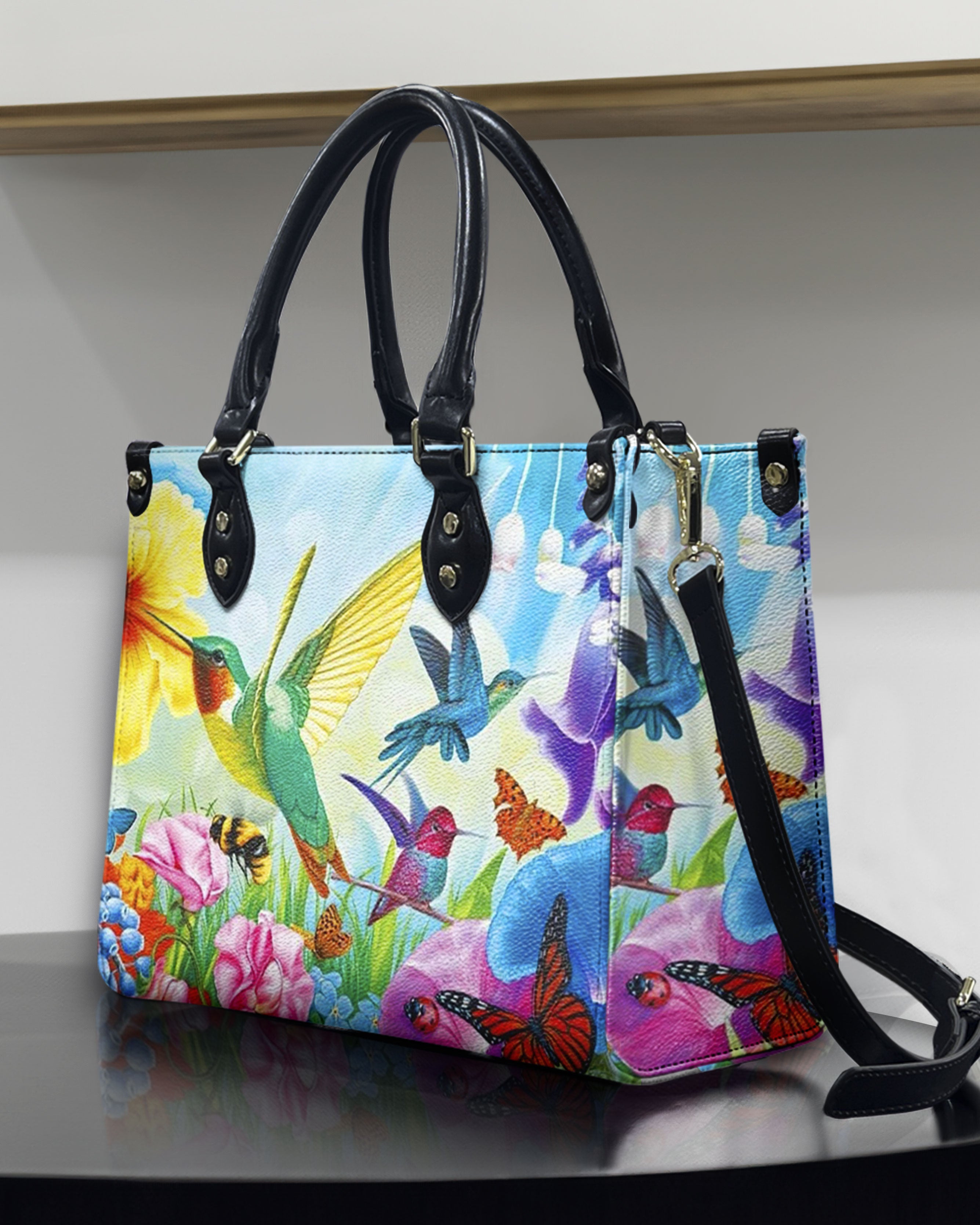 HUMMINGBIRD FLOWERS LEATHER HANDBAG - YHHN1810242