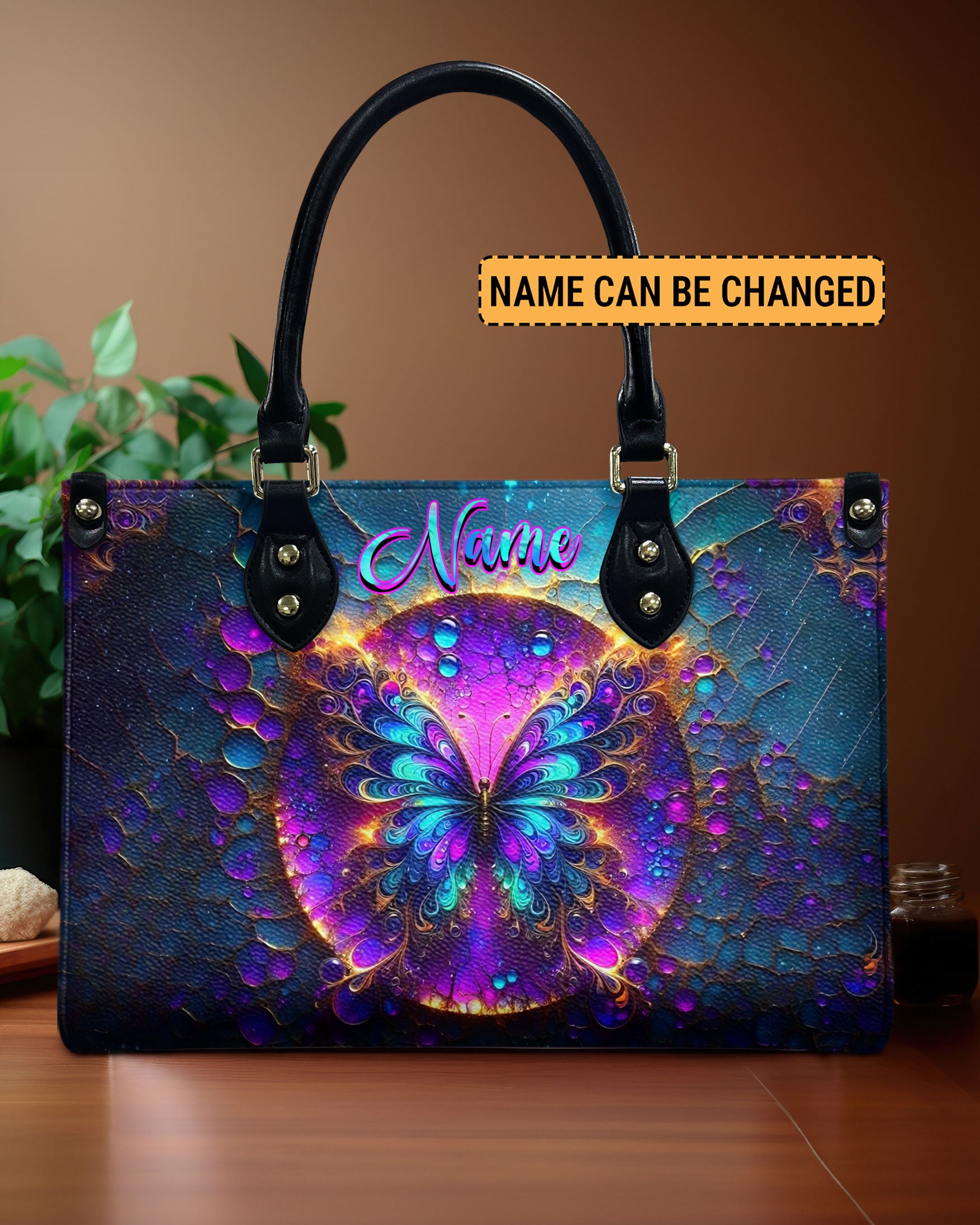 COLORFUL GLOWING BUTTERFLY LEATHER HANDBAG - YHHN2012244