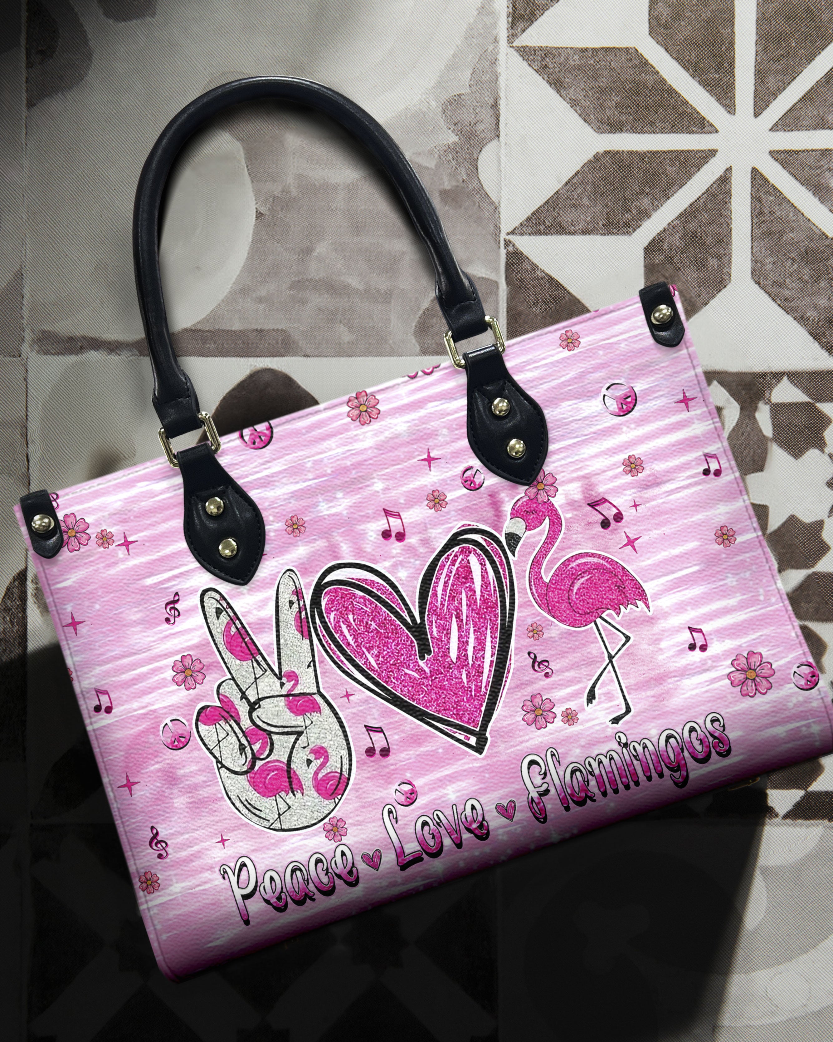 PEACE LOVE FLAMINGOS LEATHER HANDBAG - YHHN3010245