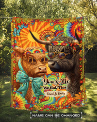 PERSONALIZED HIPPIE COUPLE COW FLEECE BLANKET - YHHN1901263