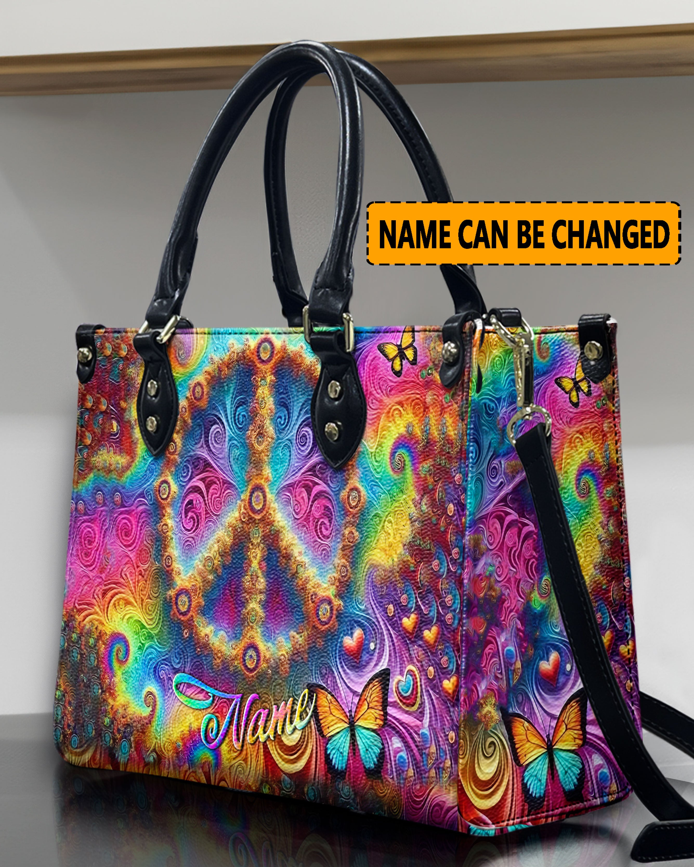 PSYCHEDELIC HIPPIE PEACE LEATHER HANDBAG - YHLN0312245