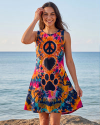 PEACE LOVE PAW PRINT BURST FLOUNCE DRESS  - TLTW3107261