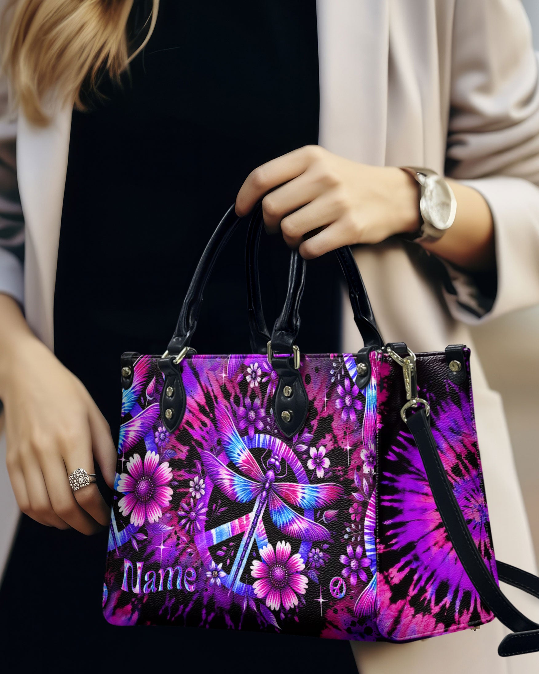 TIE DYE DRAGONFLY PEACE LEATHER HANDBAG - YHLT1912244