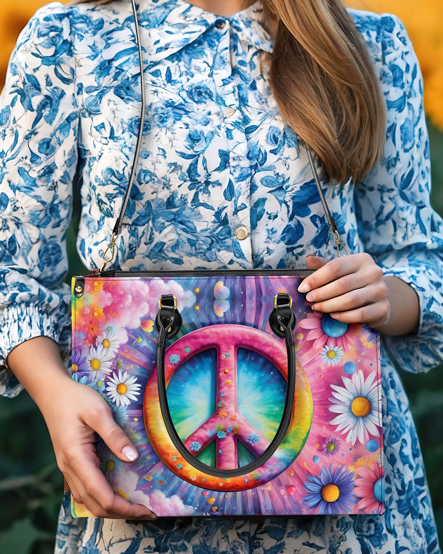 COLORFUL PEACE FLOWER LEATHER HANDBAG - YHLT0512244