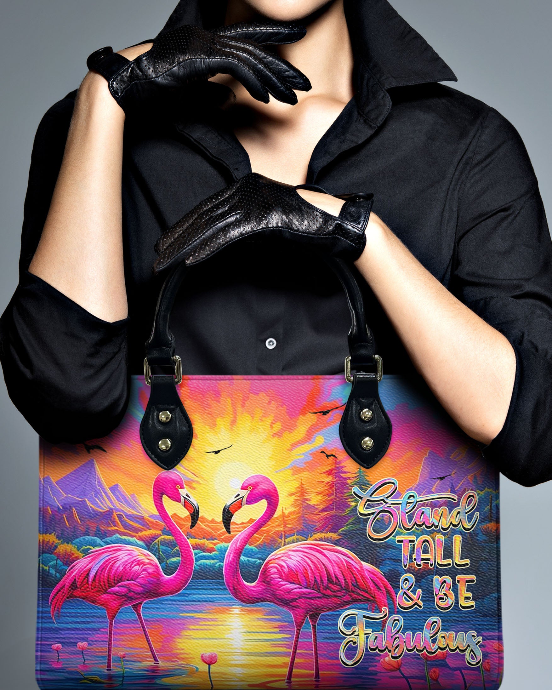 STAND TALL BE FABULOUS FLAMINGO LEATHER HANDBAG - YHHN1007242