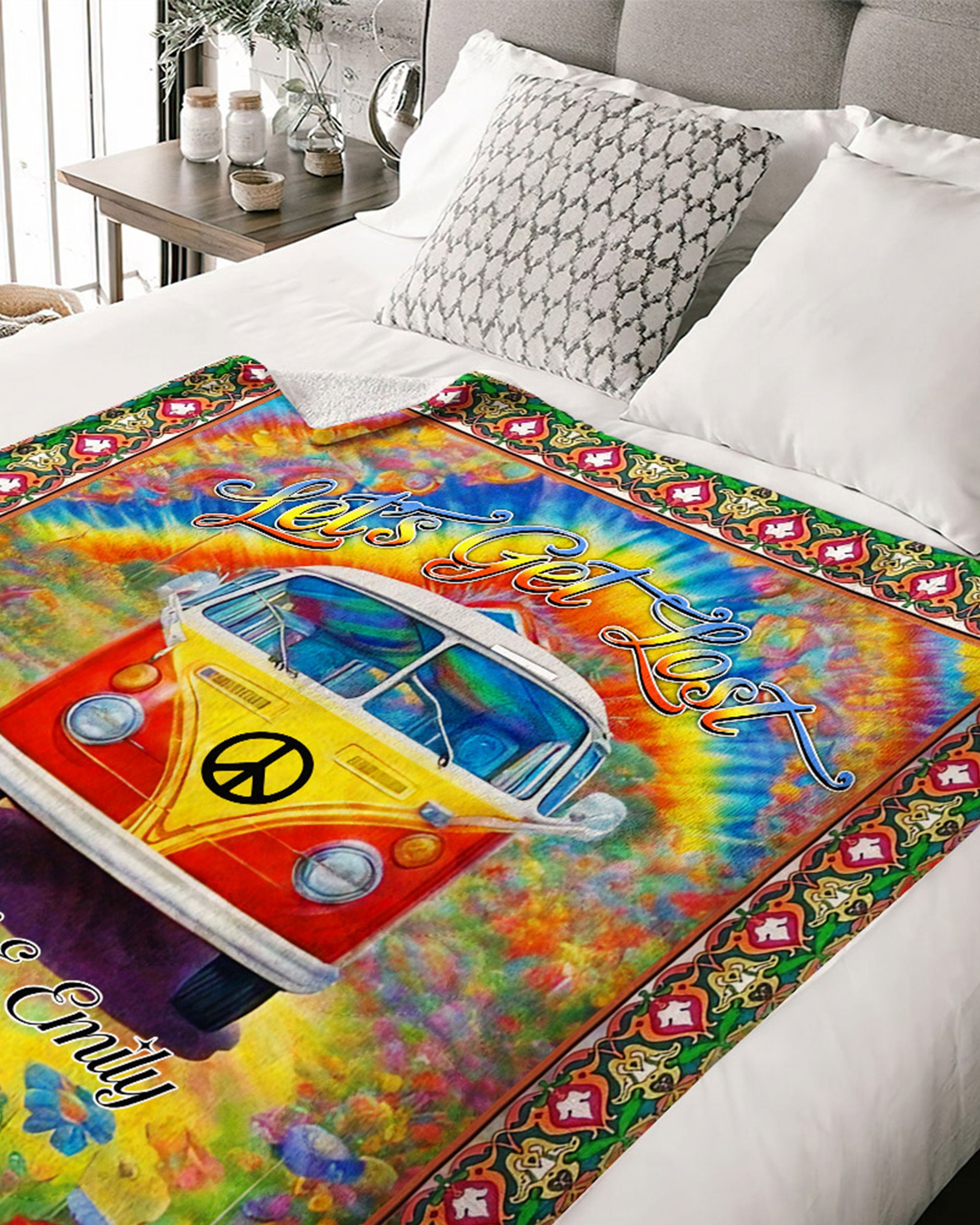 PERSONALIZED LET’S GET LOST HIPPIE COUPLE FLEECE BLANKET - YHHN1403254