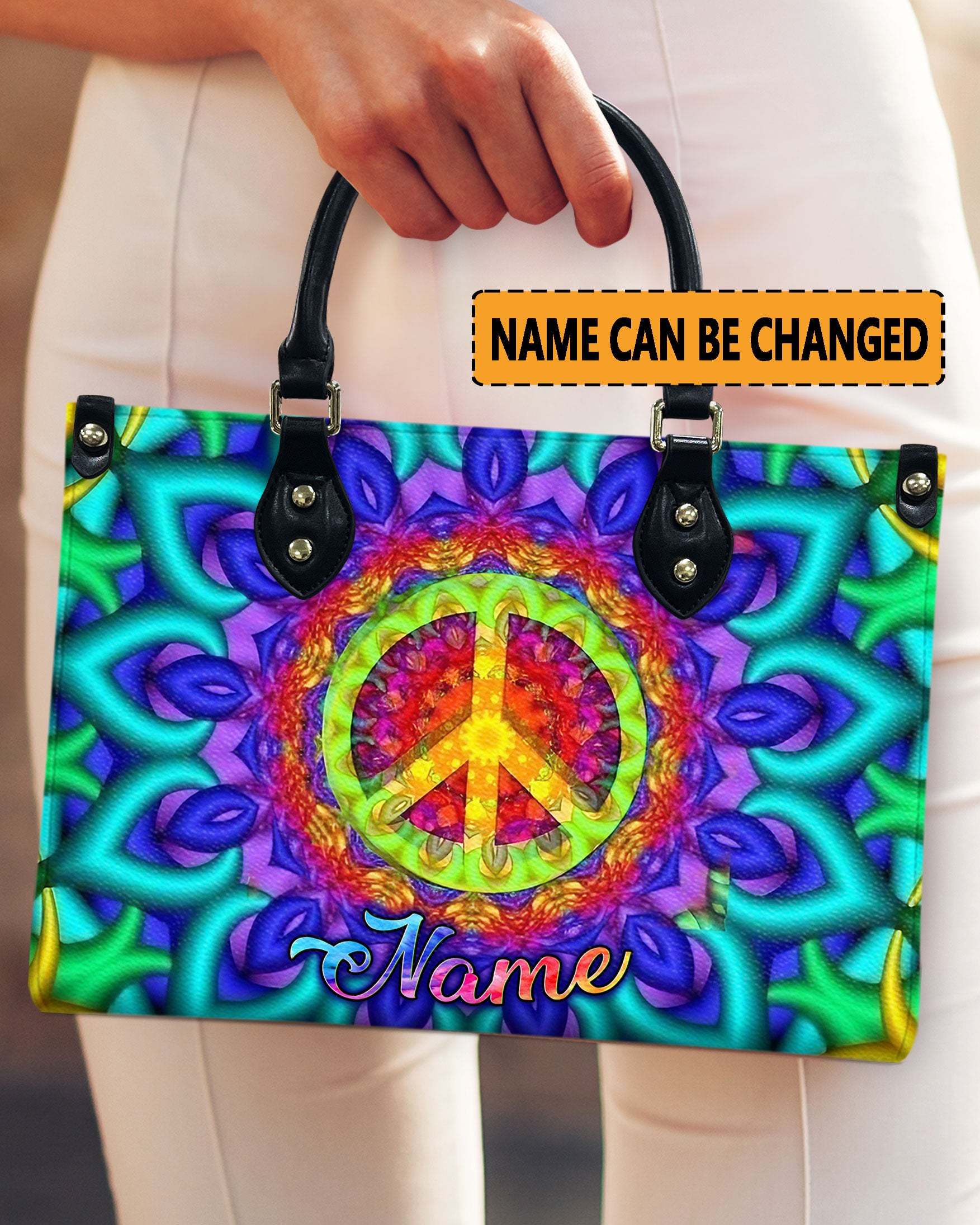 PSYCHEDELIC PEACE HIPPIE LEATHER HANDBAG - YHLN2811244