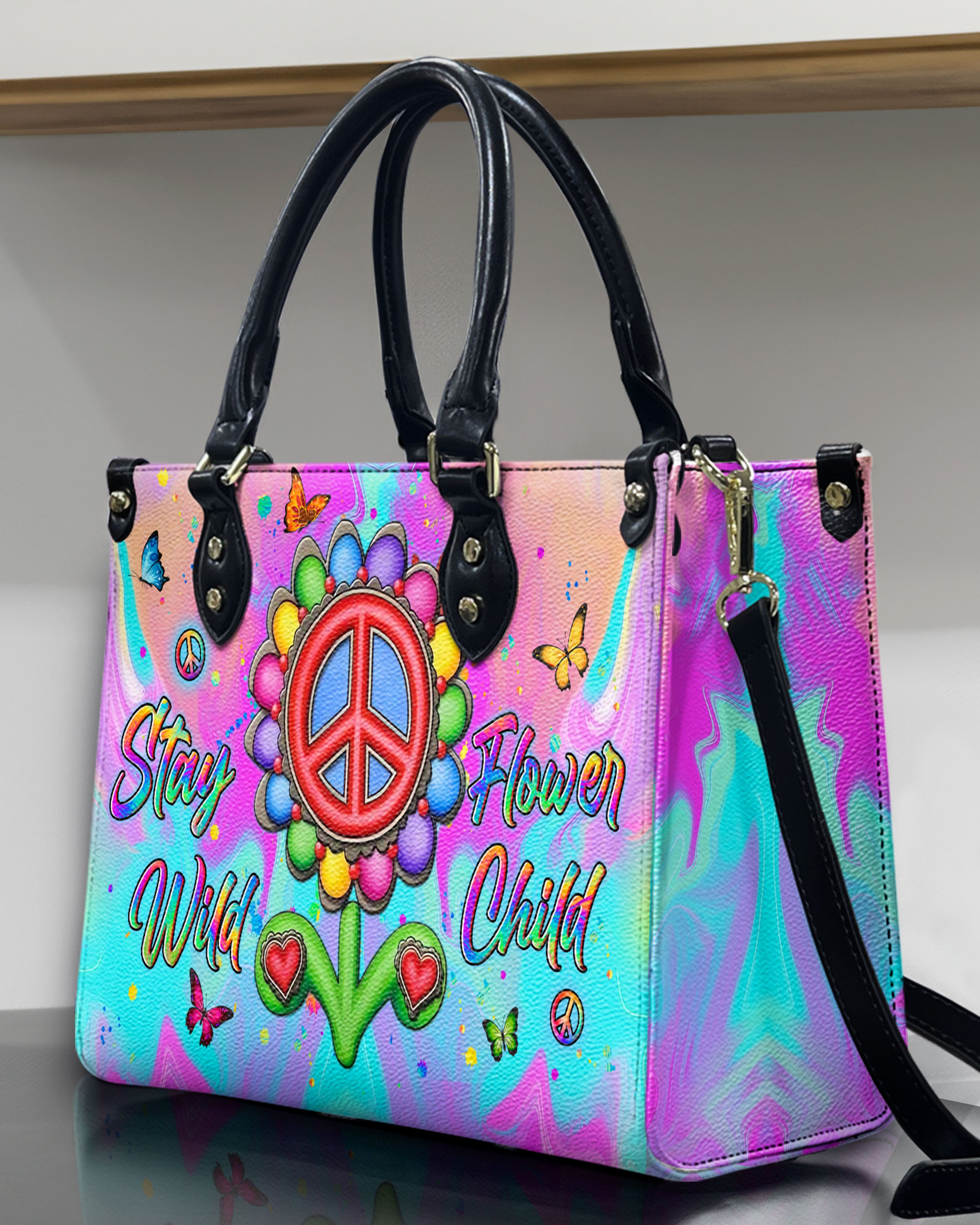 STAY WILD FLOWER CHILD LEATHER HANDBAG - YHLN2210245