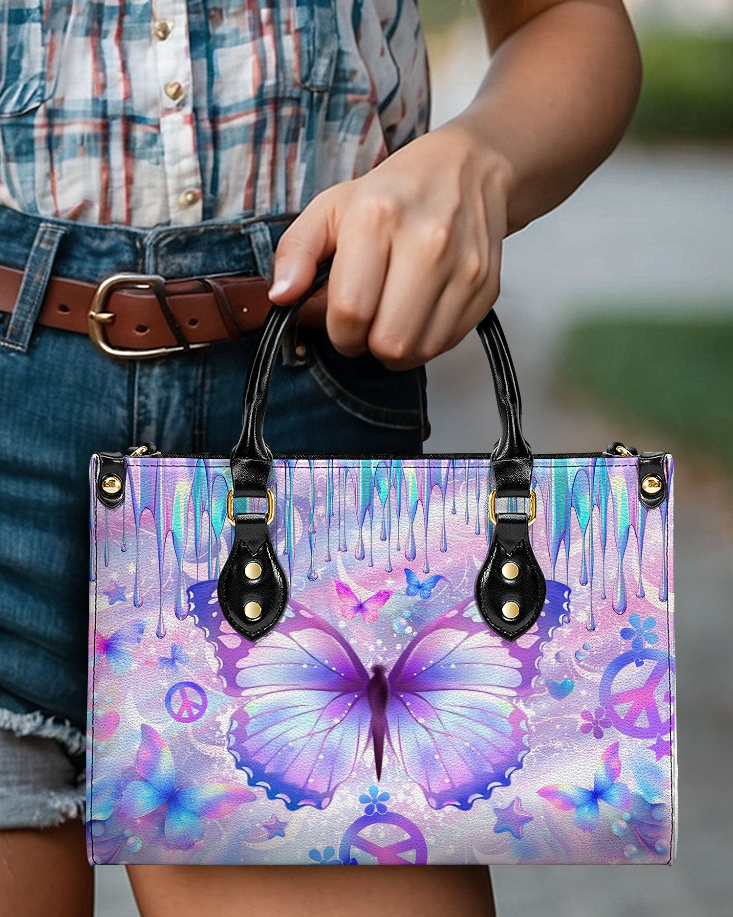 HOLOGRAPHIC BUTTERFLY LEATHER HANDBAG - YHLT3007241