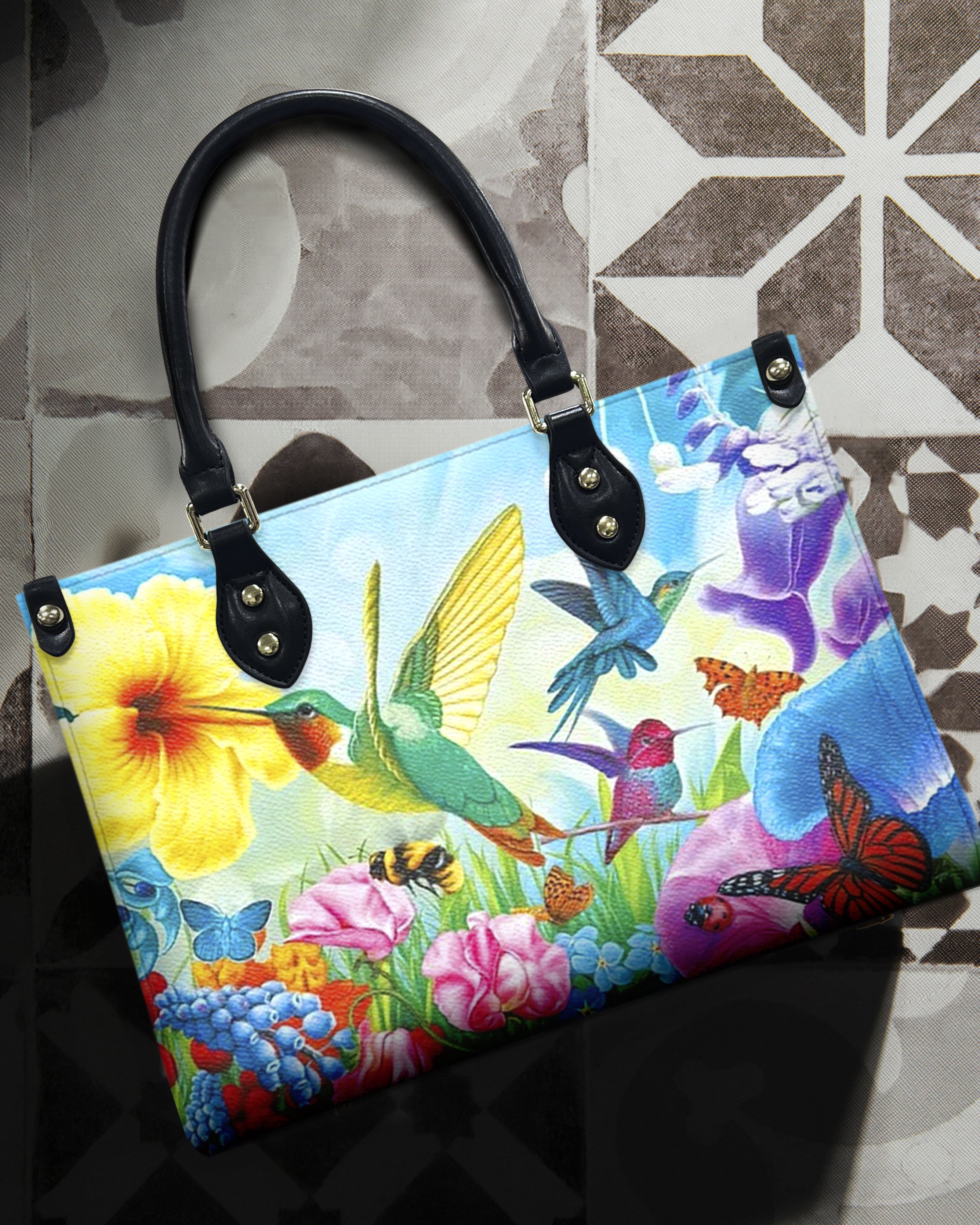 HUMMINGBIRD FLOWERS LEATHER HANDBAG - YHHN1810242