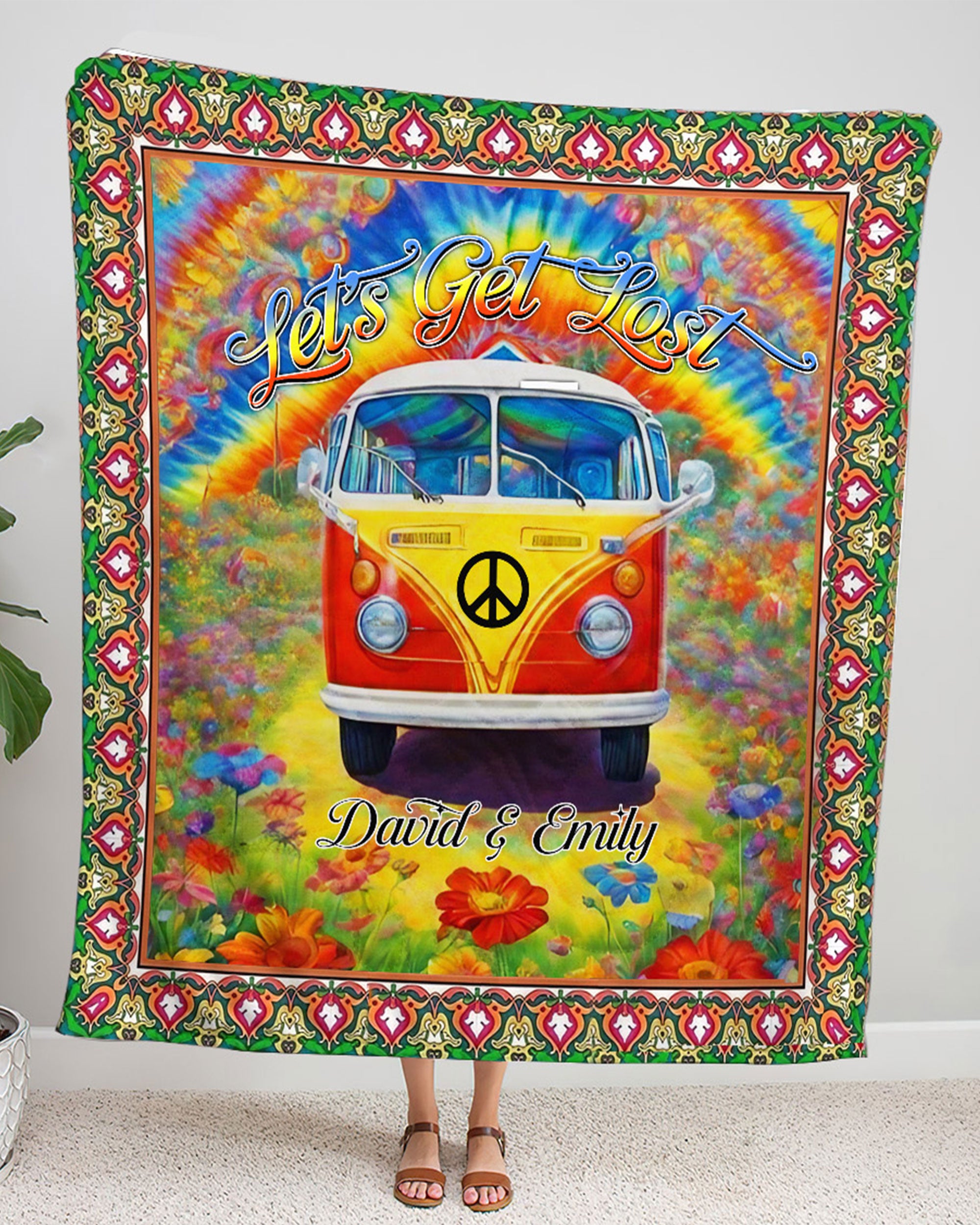 PERSONALIZED LET’S GET LOST HIPPIE COUPLE FLEECE BLANKET - YHHN1403254