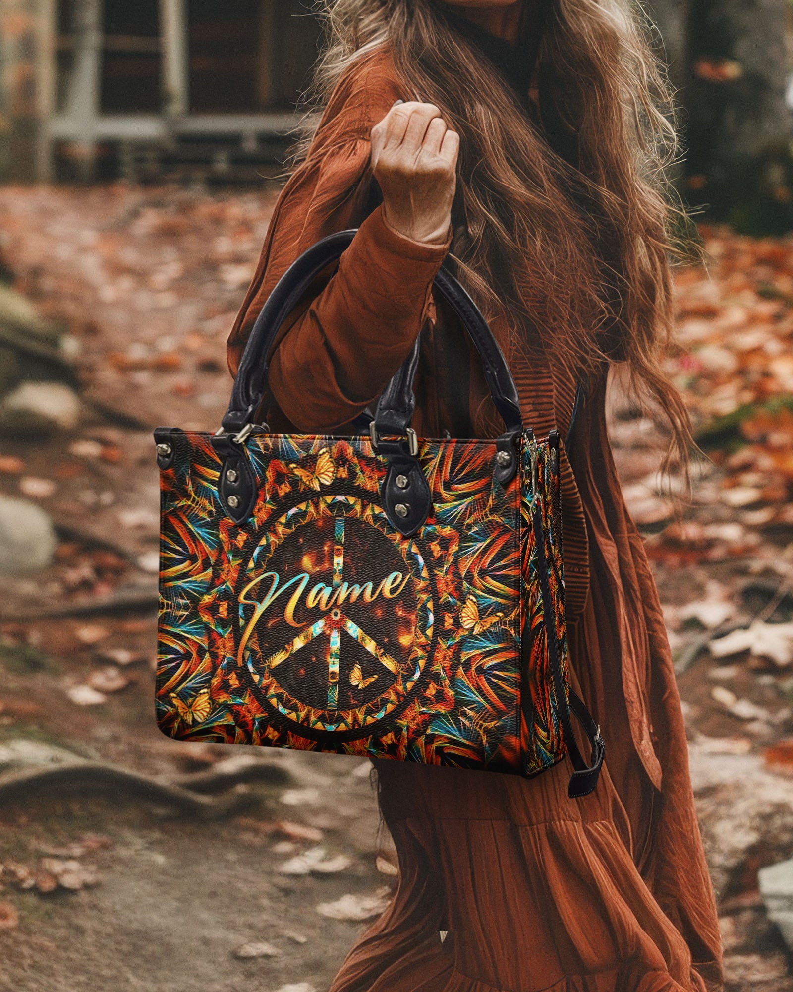 PSYCHEDELIC PEACE LEATHER HANDBAG - YHLT1403254