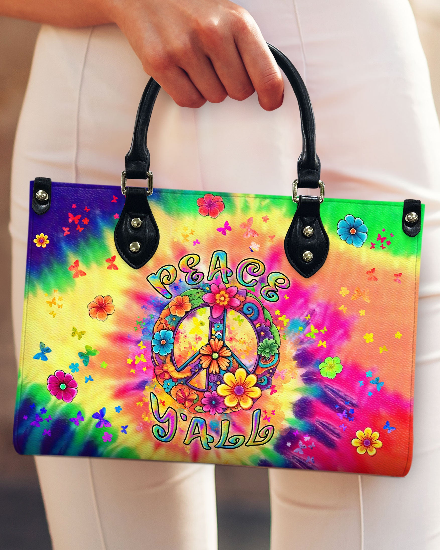 PEACE Y'ALL TIE DYE LEATHER HANDBAG - YHLN0508244