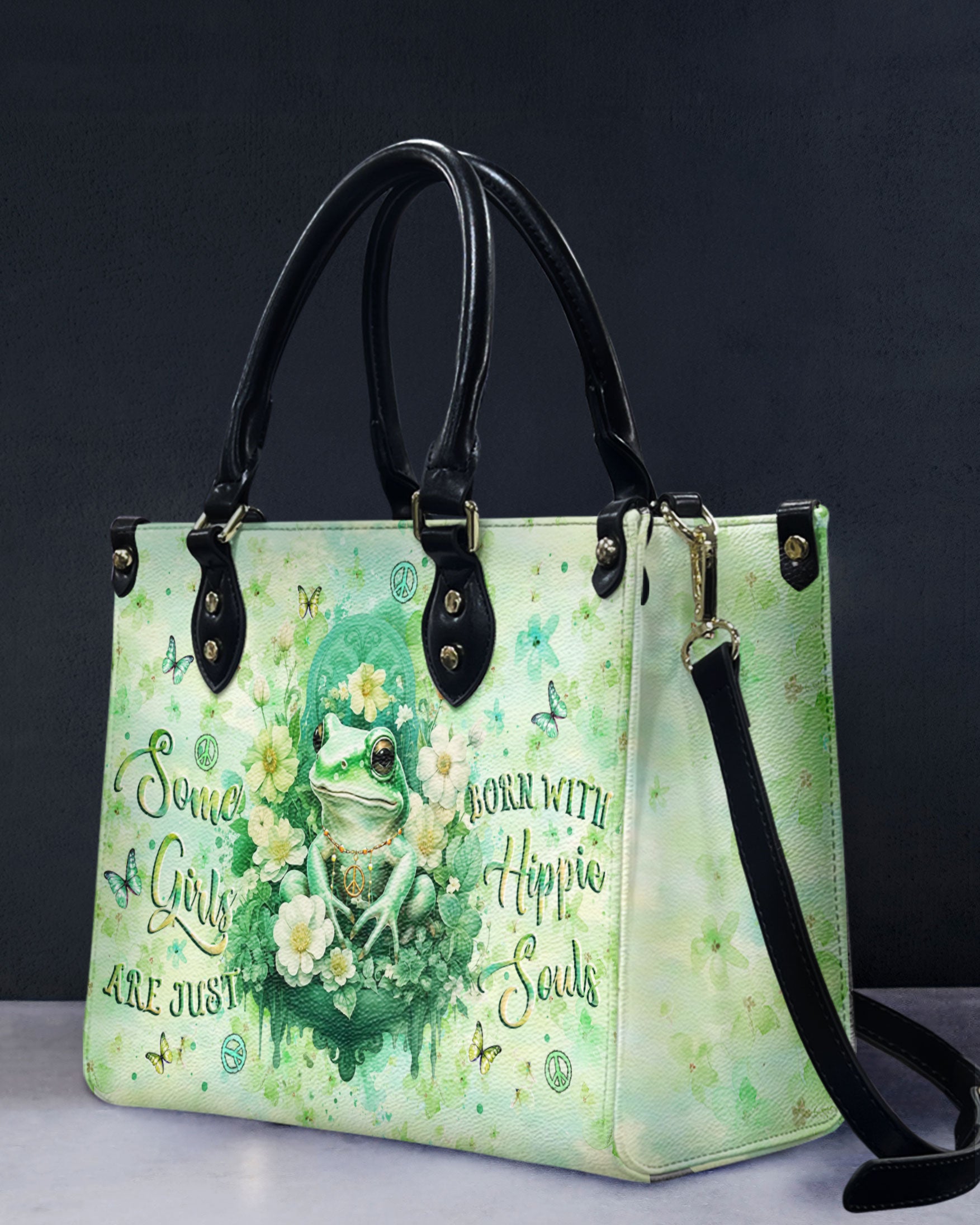 SOME GIRLS ARE JUST BORN WITH HIPPIE SOULS FROG LEATHER HANDBAG - YHLT2607243