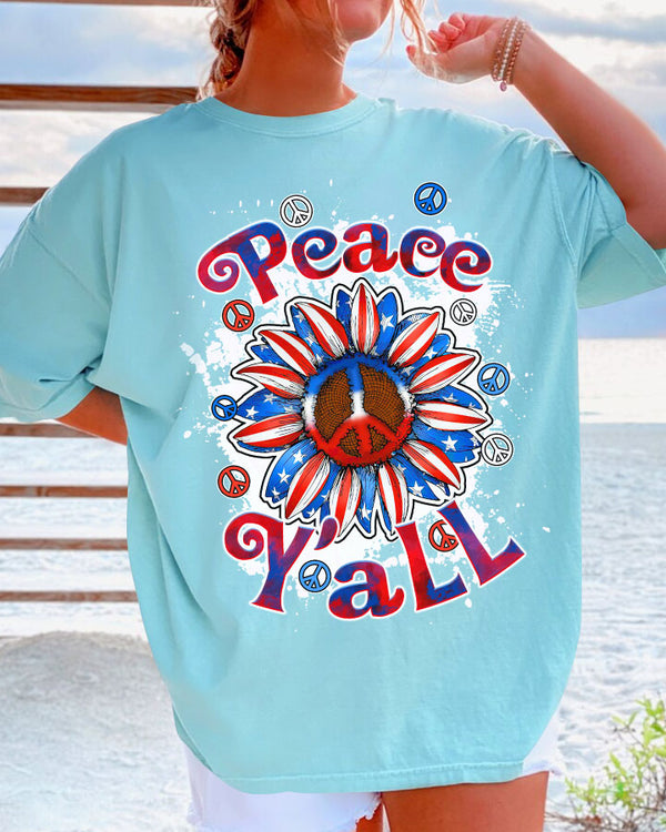 PEACE Y'ALL SUNFLOWER AMERICA TIE DYE COTTON SHIRT - TLTW2306234