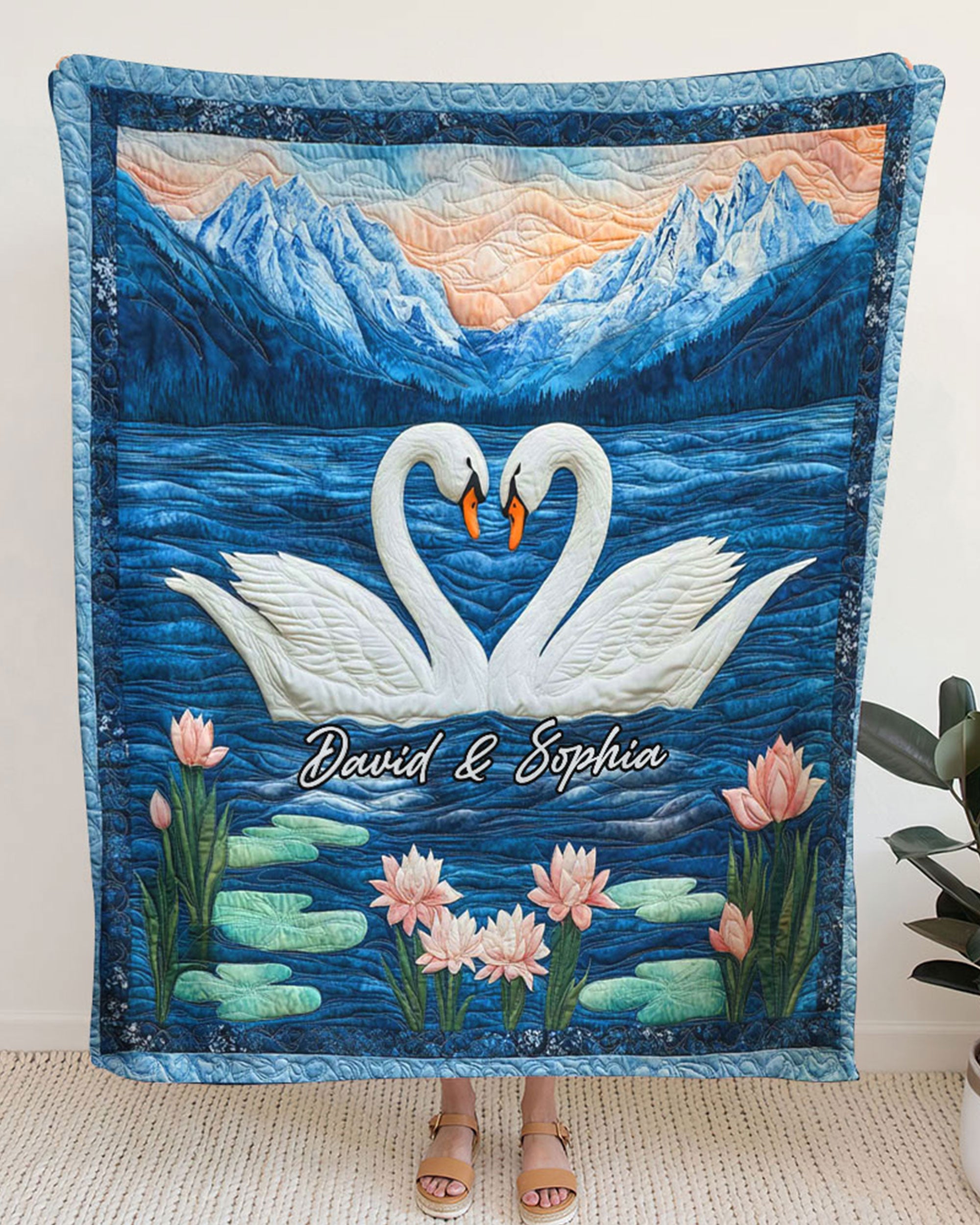 PERSONALIZED COUPLE SWAN FLEECE BLANKET - YHLN2702254