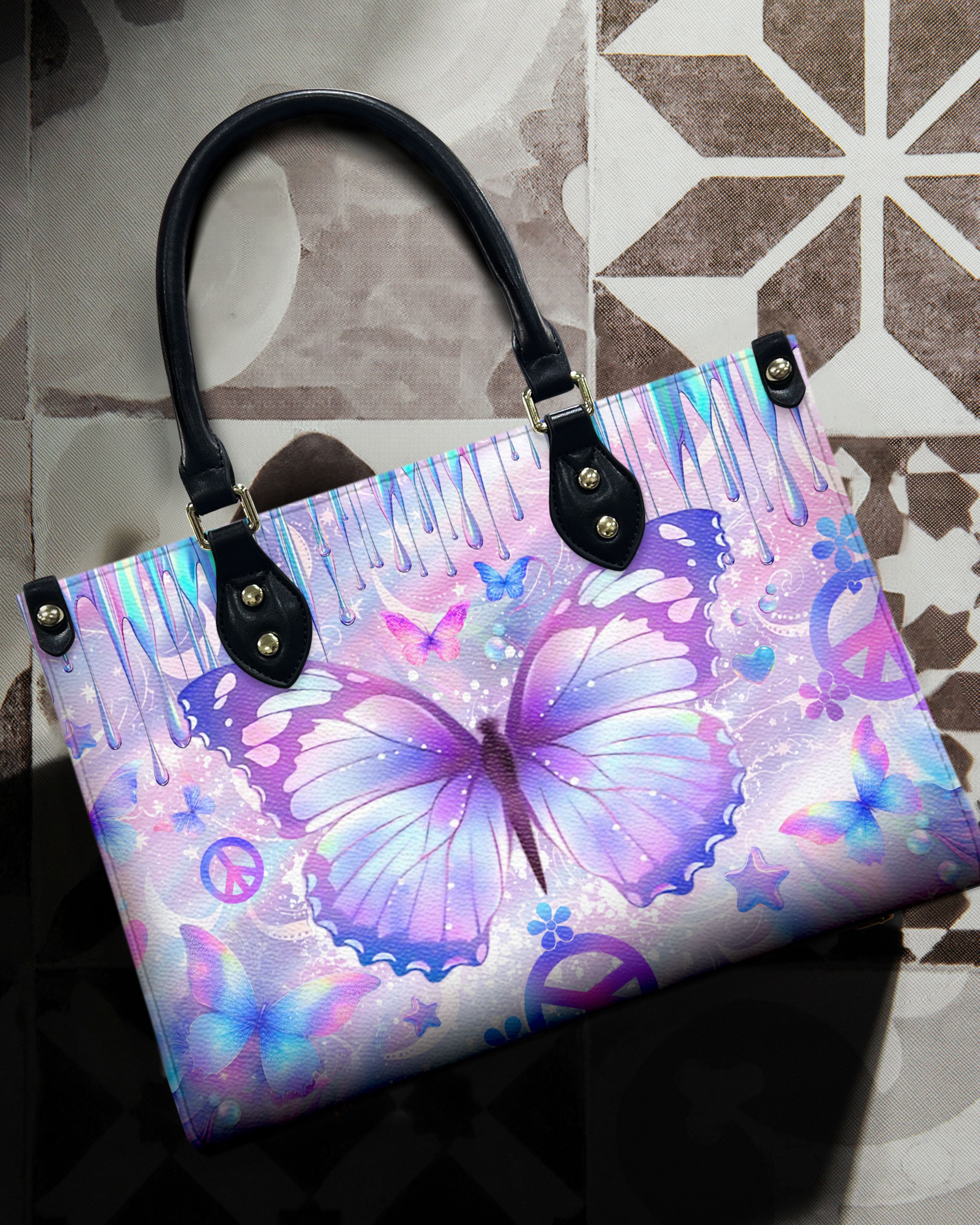 HOLOGRAPHIC BUTTERFLY LEATHER HANDBAG - YHLT3007241